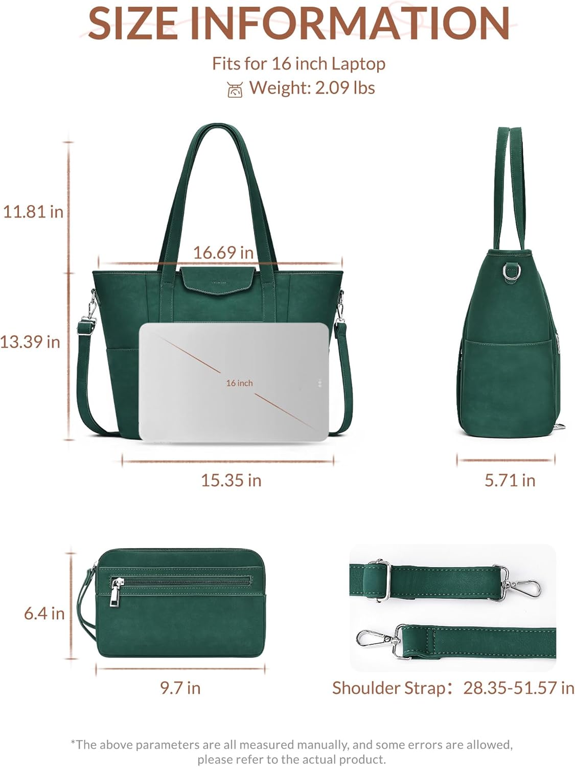 Laptop Bag for Women Designer Leather Laptop Backpack Purse, 16 inch Computer Tote Bags for Work Travel with Satchel Purse Green