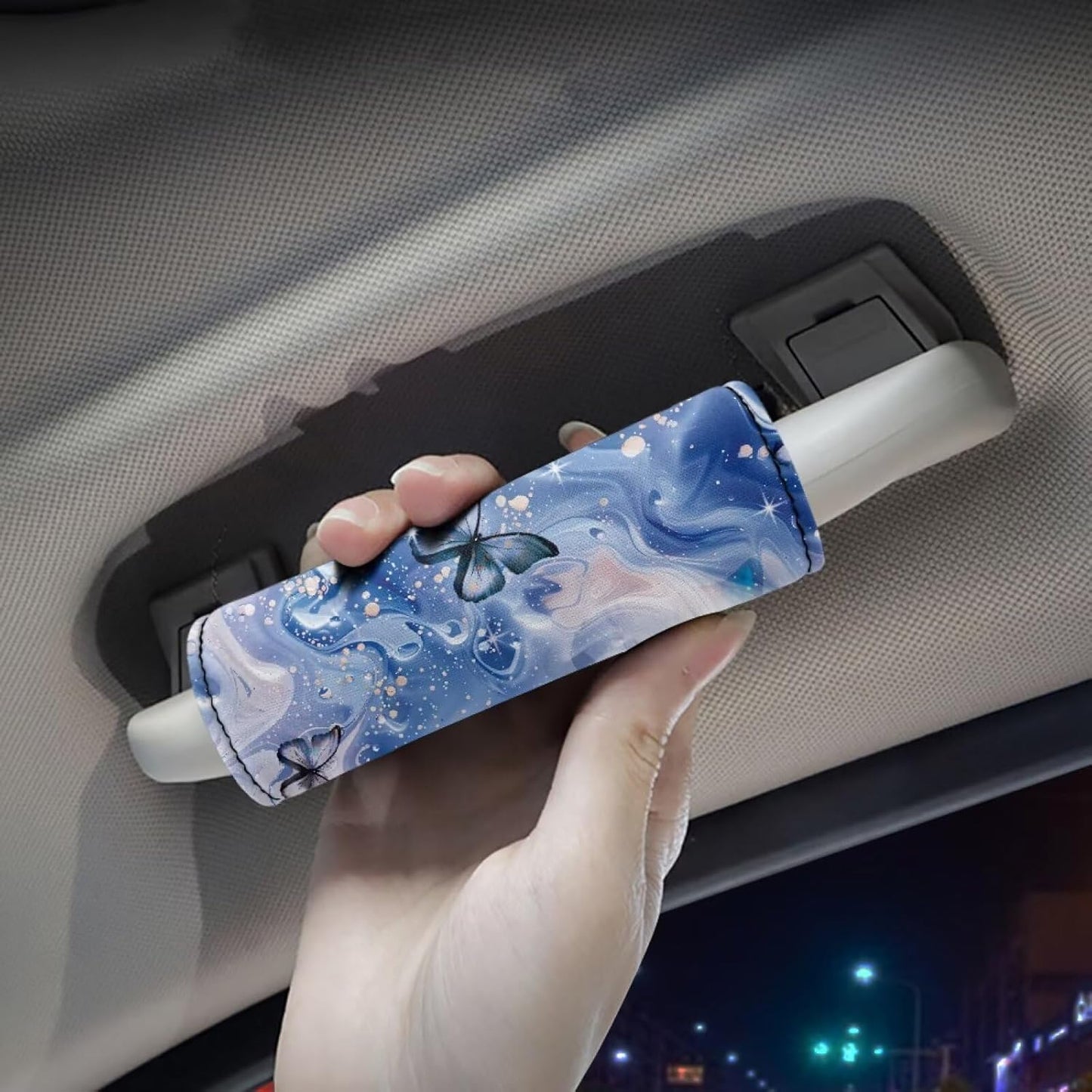 Butterfly Luggage Handle Wraps for Suitcase Blue Marble Soft Trolley Case Grip Cover Door Handle Cover Set for Girls