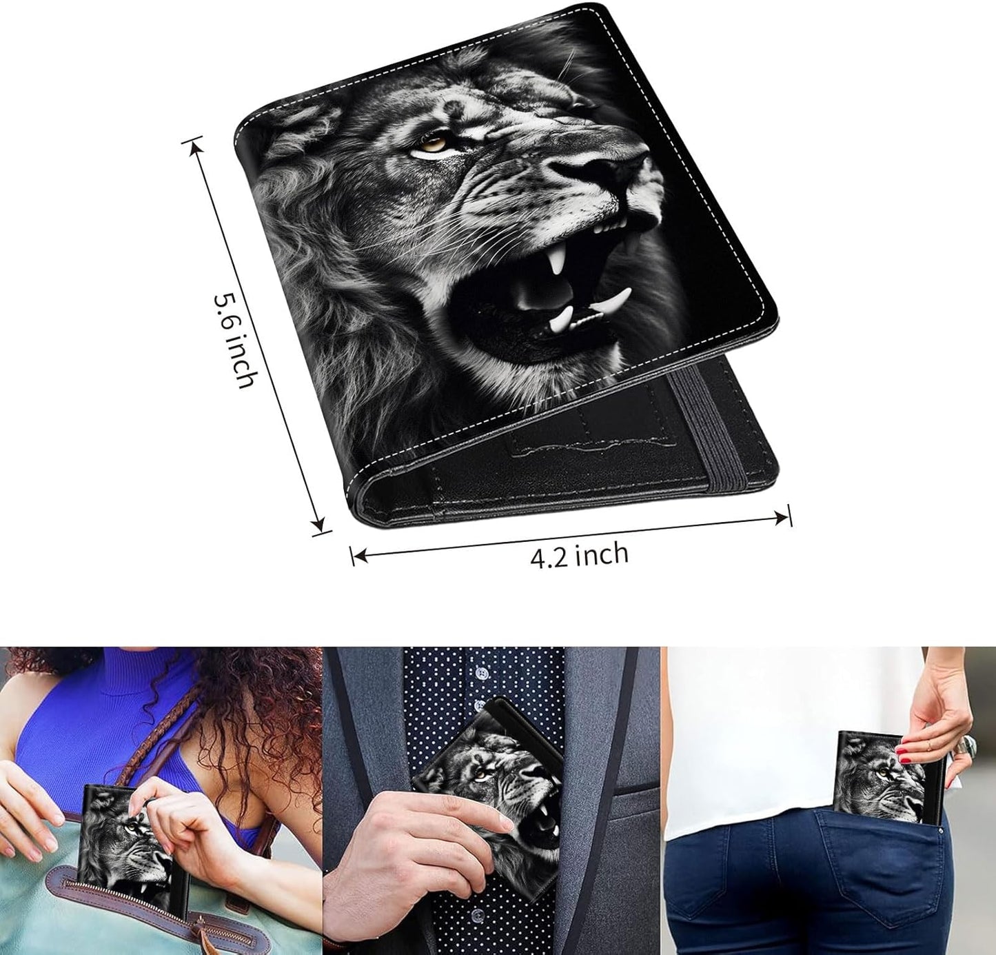 Passport Holder Cover Wallet Travel Essentials RFID Blocking Case Leather Passport Cover Wallet Vaccine Card Slot Organizer for Men Women, Lion