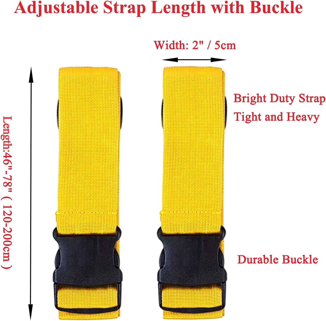 2 Pack Suitcase Belts, Adjustable Luggage Straps, Bright Colors Travel Packing Straps with Quick Release Buckle (Yellow)