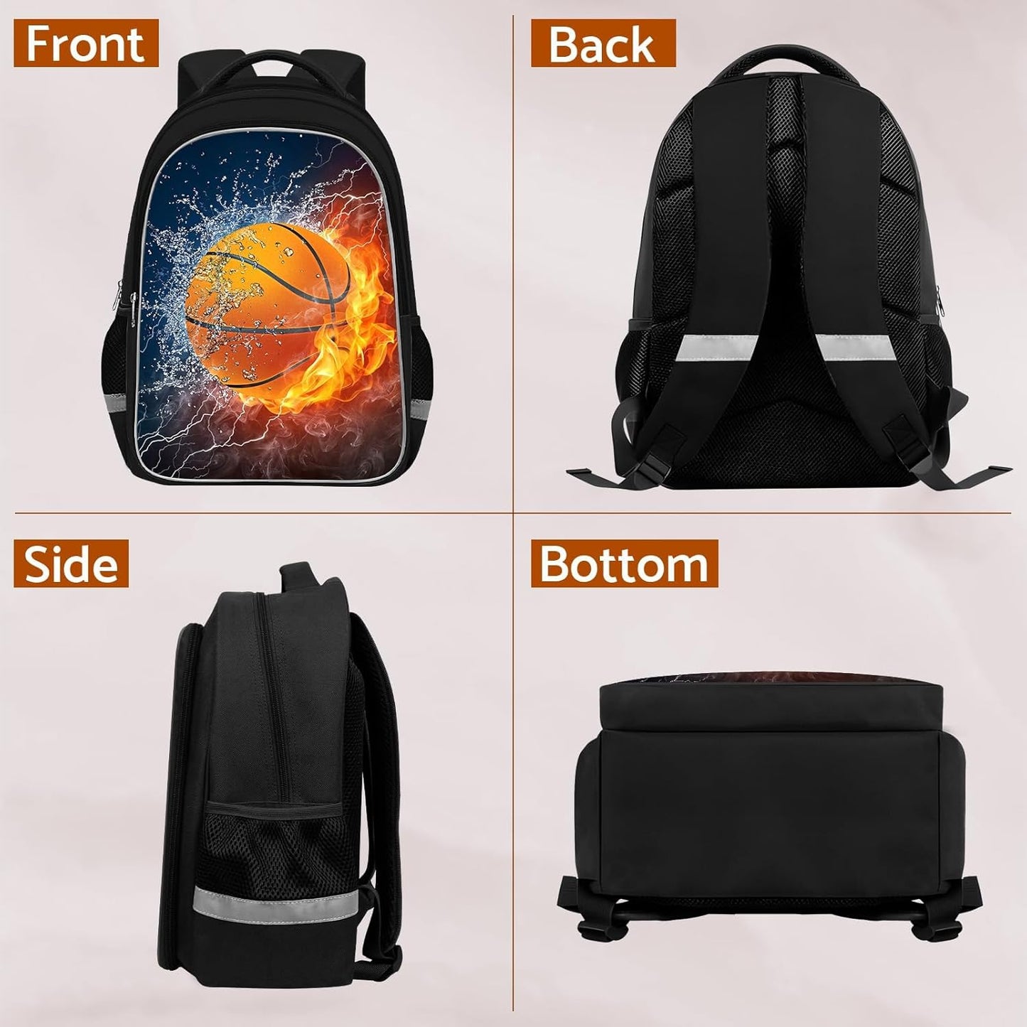 School Backpack for Boys - Basketball Boys Backpack for Kids Children Elementary Middle School - 17 Inch Sport Bookbag Travel Back Pack for Ages 6-14