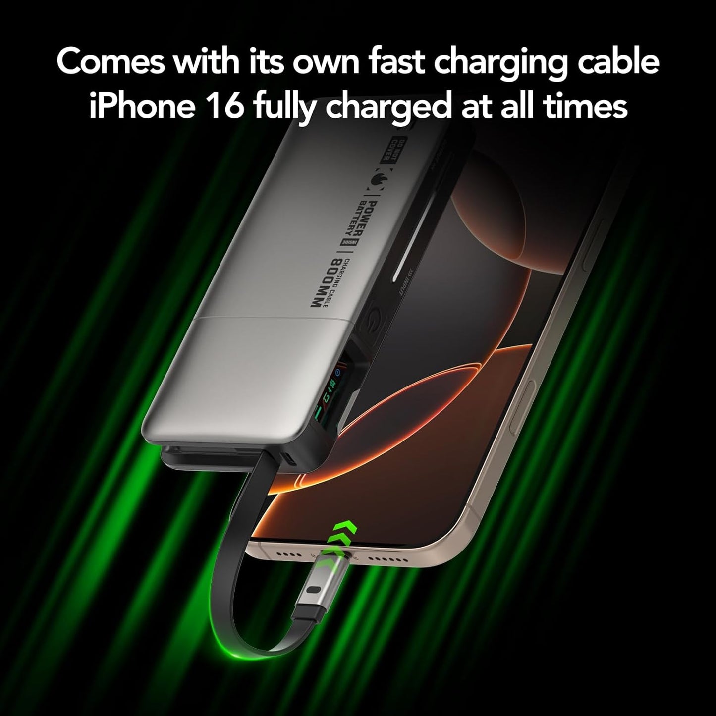 MFish 45W Power Bank, Portable Charger Built-in Retractable Cables with LED Display, 10000mAh 2 USB-C Fast Charging Powerbank for iPhone 16/15 Series, MacBook, and More