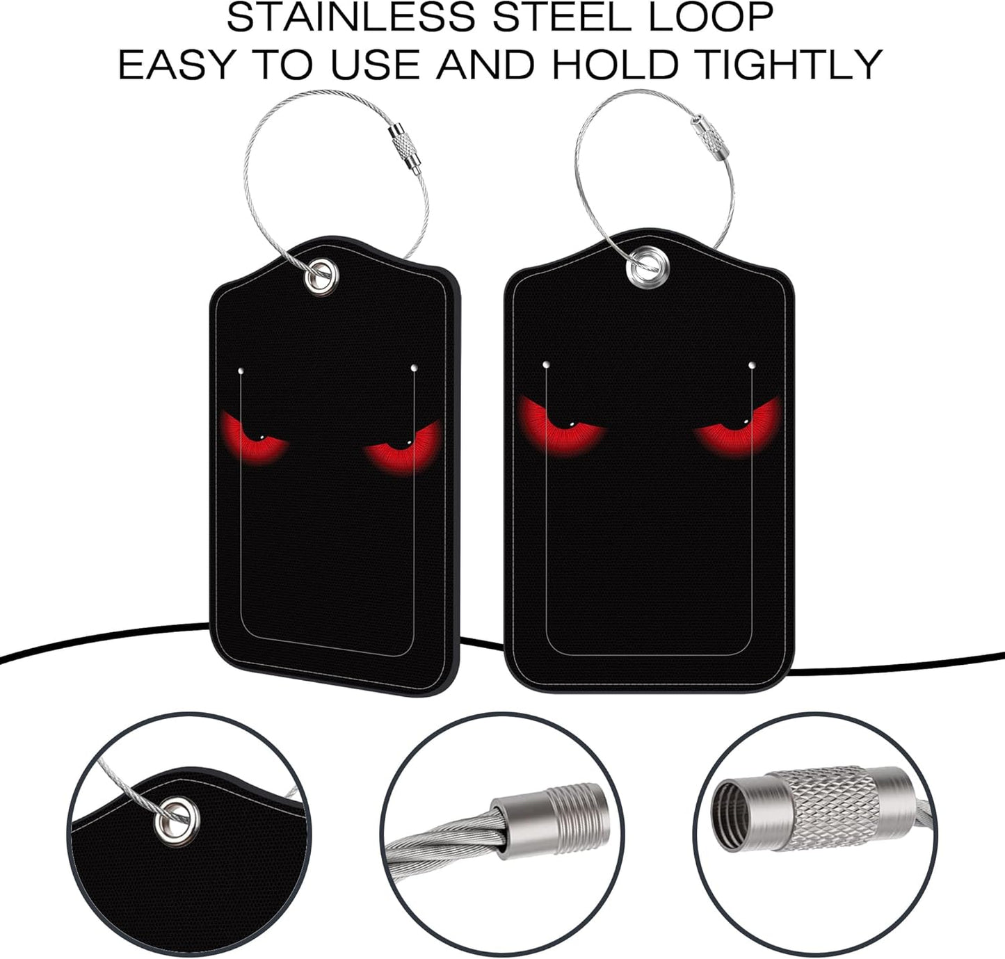 2 Pack Luggage Tags,Scary Eyes PU Leather Idea Baggage Tag with ID Labels Privacy Cover Metal Ring Men and Women Travel Bag Labels