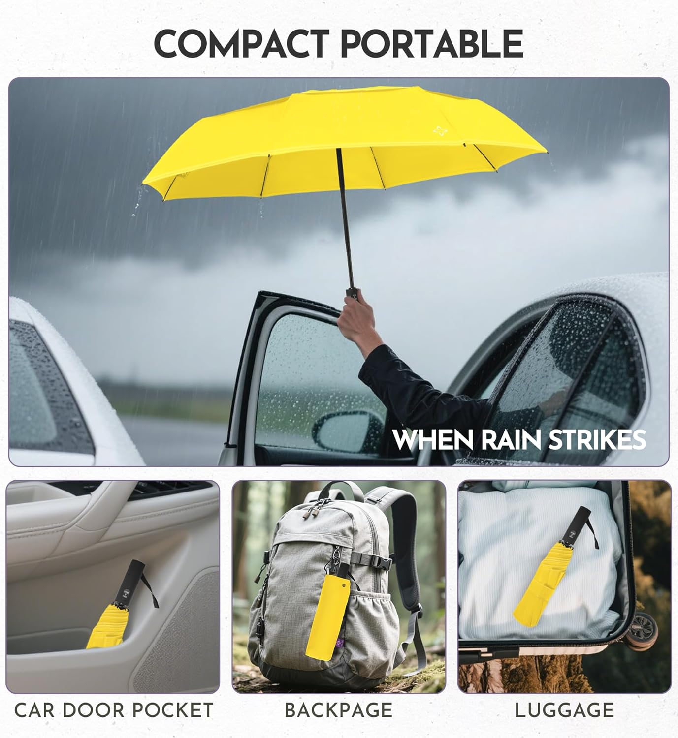 Compact Travel Windproof Umbrella, 43" Auto open/close Folding Quick Dry Umbrellas for Rain, Lightweight Portable Small for Backpack Car, less force to Fold for Women Men Kids, TSA Approved