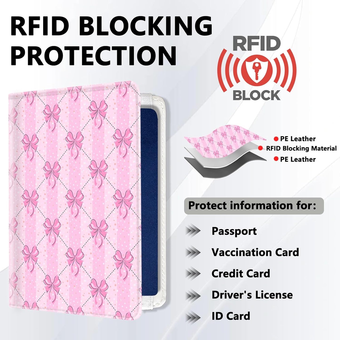 Passport Holder for Travel, Cute Passport Cover for Women Men, Waterproof PU Leather Rfid Blocking Passport Wallet with Credit Card Case for Travel Family, Boys Girls Travel Essentials
