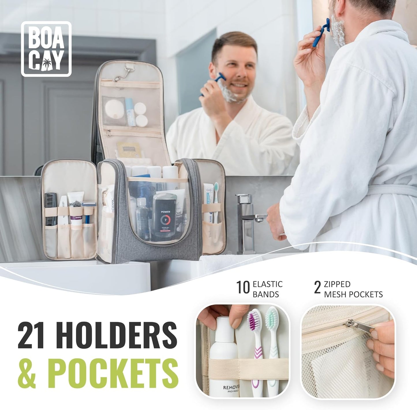 BOACAY Extra Large Hanging Travel Toiletry Bag for Women and Men, Makeup Bag, Bathroom & Shower