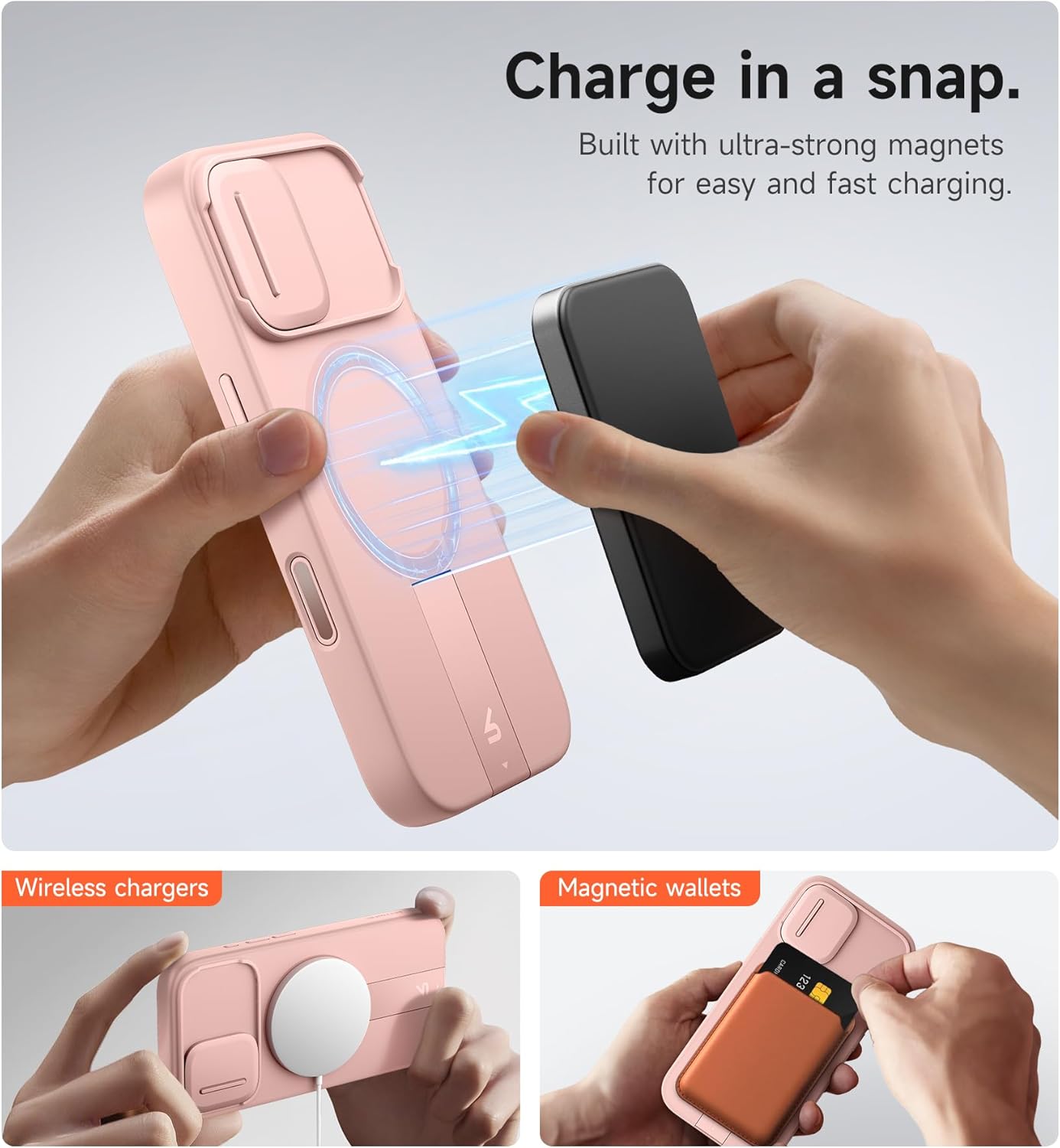 SURITCH for iPhone 17 Case with Camera Control Cover, Camera Slide Cover and Adjustable Kickstand, Compatible with MagSafe, Shockproof Bumper Protective Cases 6.3 Inch, Pink
