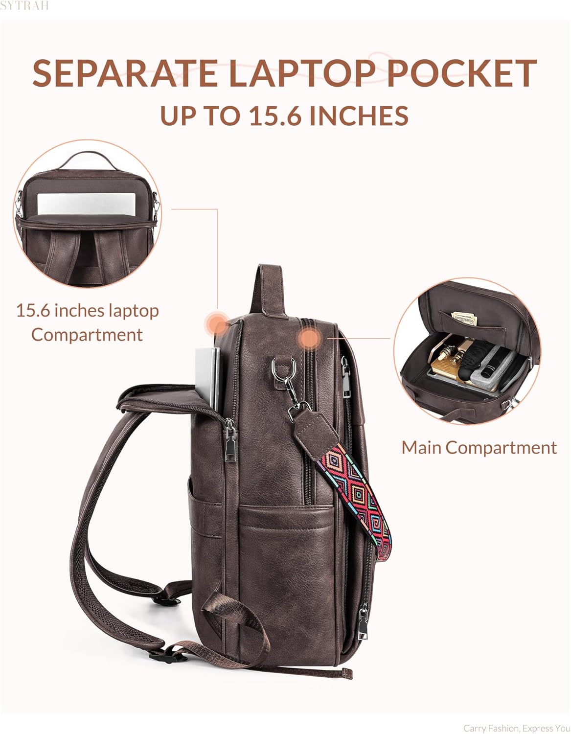 Leather Laptop Backpack, 15.6 Inch Business Computer Bag, Designer College Backpack Travel Backpack