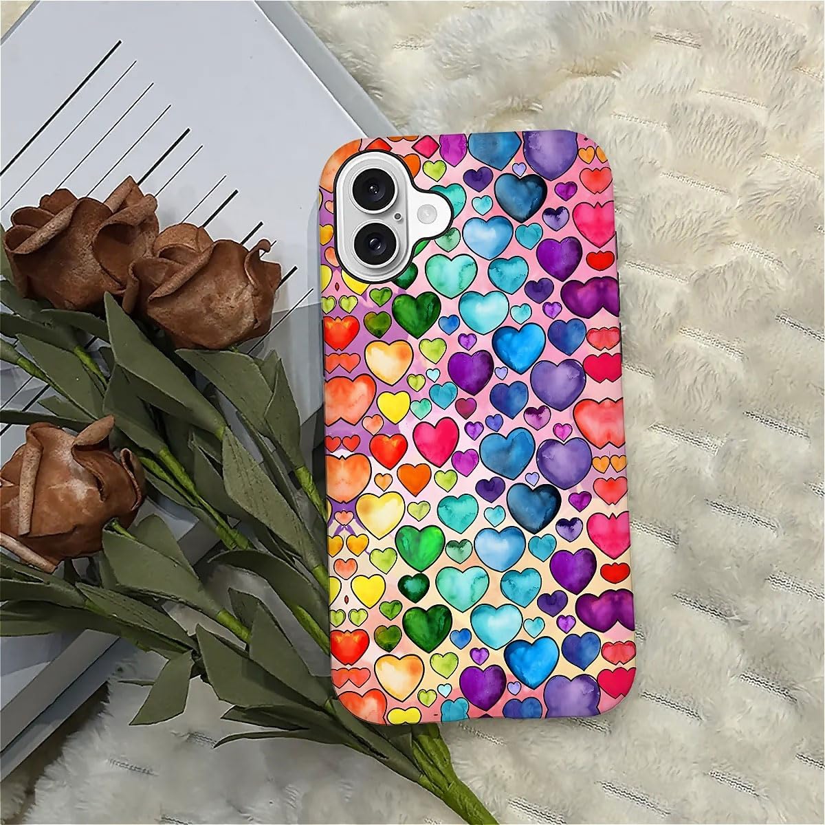 SEized Case Compatible with for iPhone 16,Colorful Heart Lovely Cute Pink Phone Case for Girl Women Boy Men,Durable Protection Phone Case for iPhone 16