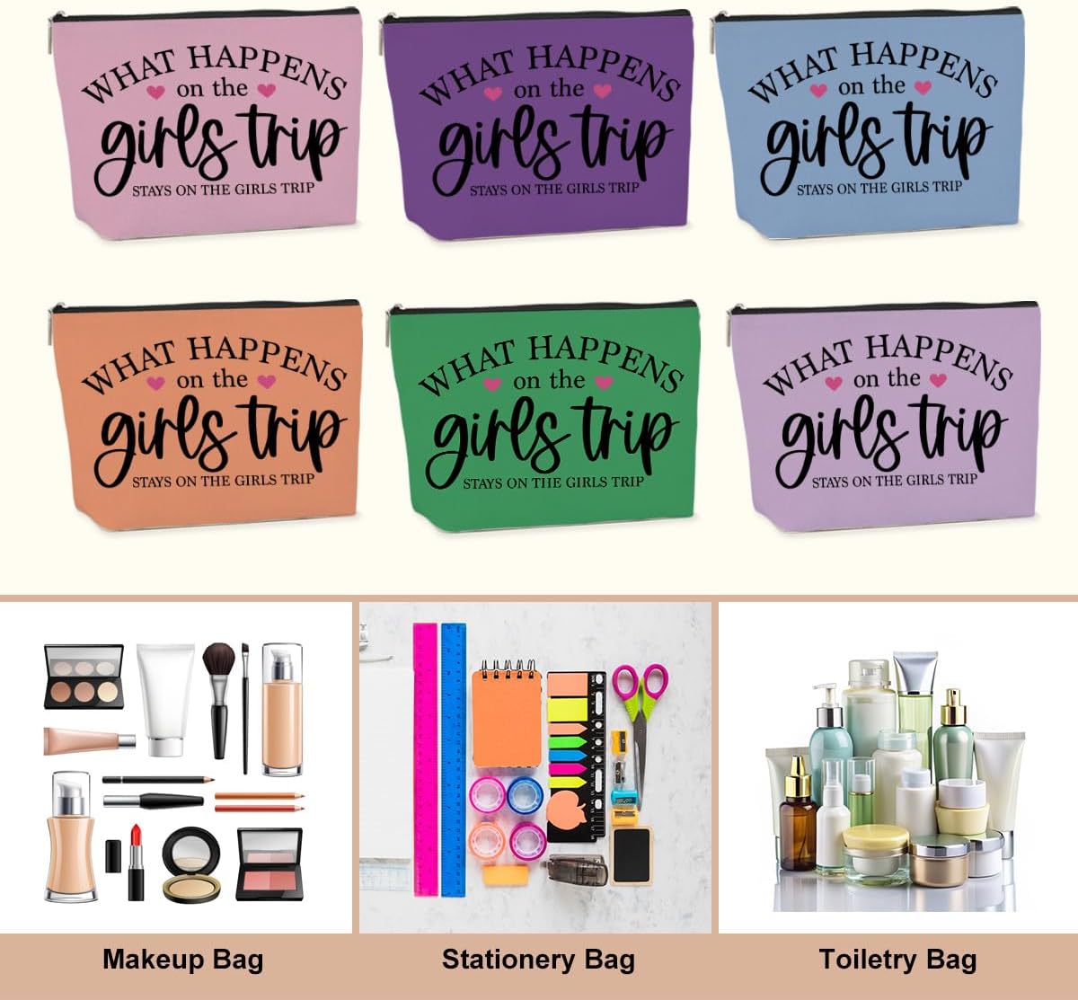 6 PCS Girls Trip Gifts Favors Girls Trip Bag Girls Trip Makeup Bag Girls Weekend Gifts for Women Girls Weekend Gifts Ideas for Mom Cosmetic Bag Weekender Bag for Women Christmas Holiday Vacation