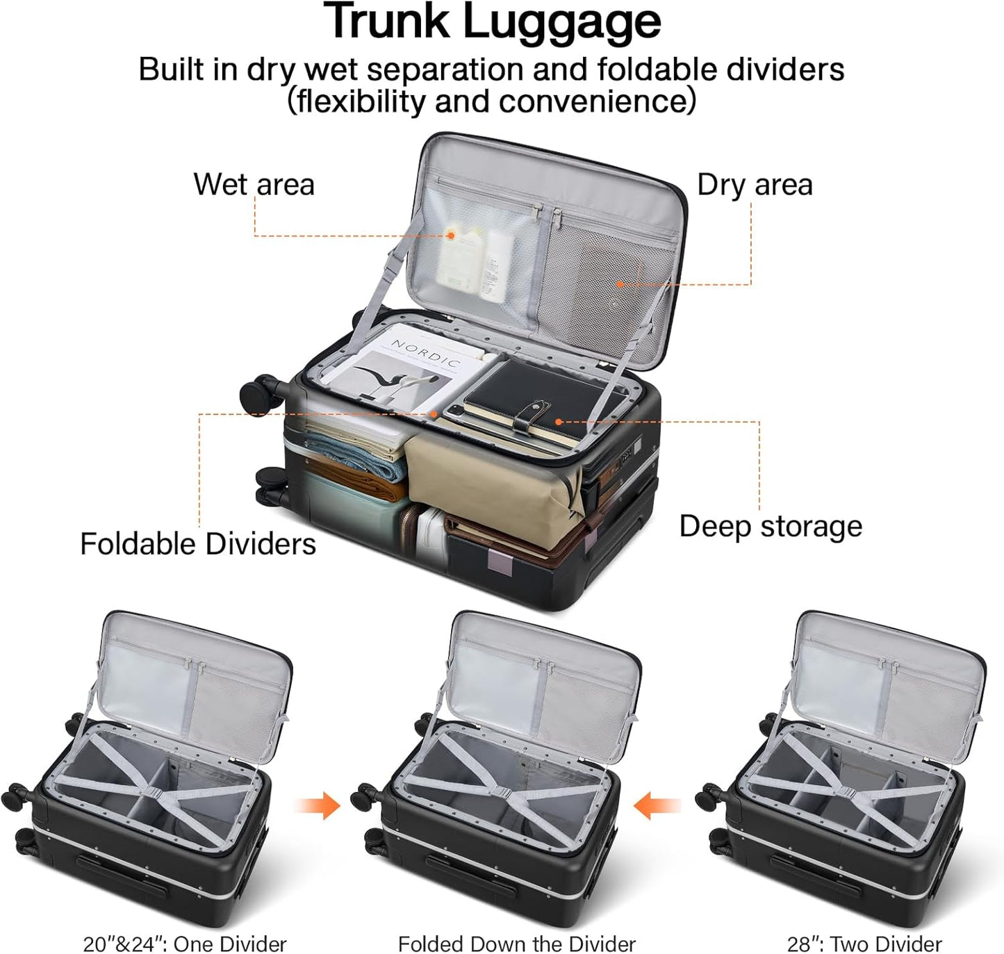 Hanke 20 Inch Carry On Luggage with Cup Holder and Charge,Top Opening Hard Shell Suitcases with