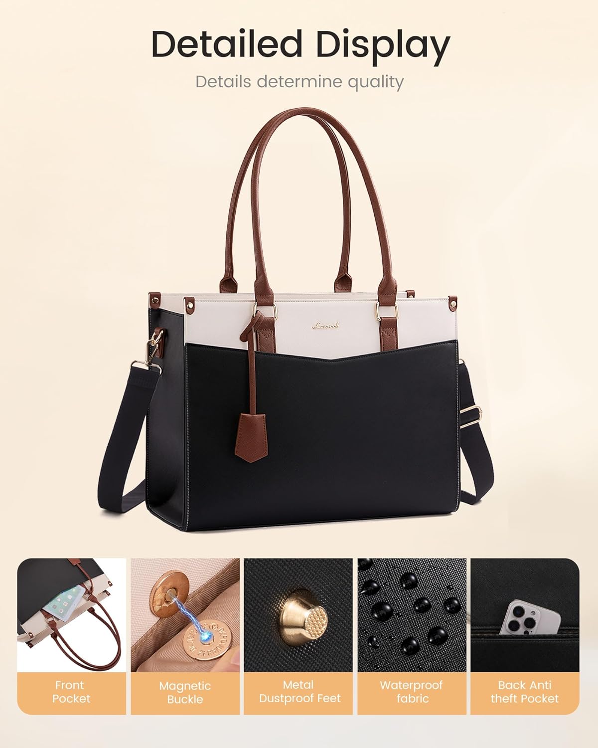 LOVEVOOK Laptop Bag for Women, 2-in-1 Tote Purse with Clutch & Cup Holder, Waterproof Briefcase for Work Travel