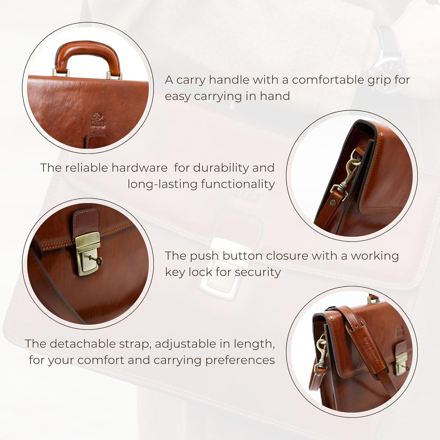 Time Resistance Leather Briefcase - Italian Handmade Leather Laptop Bag - Handbag for Men