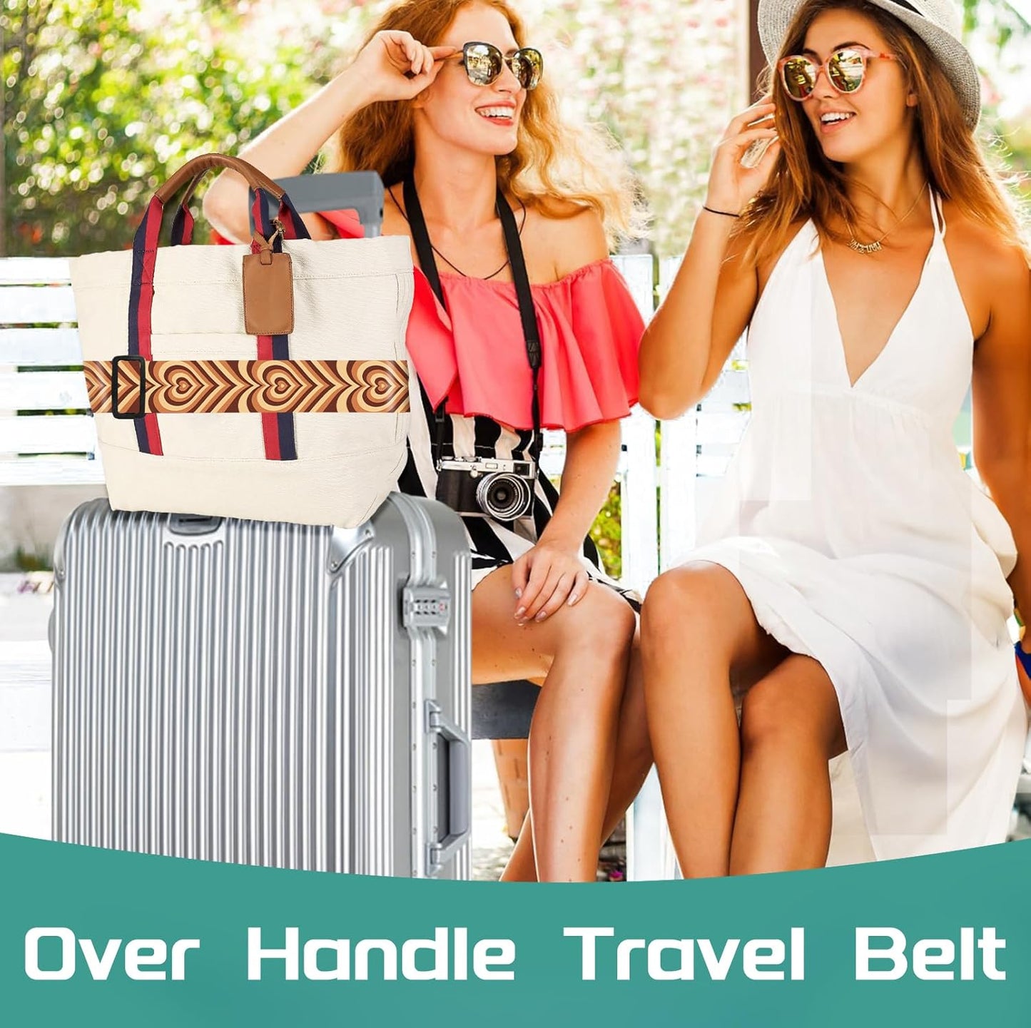 Slohif Luggage Straps for Suitcases Travel Belt Accessories Luggage Connector Identifiers 2 Pack Over Handle with Buckle Unique Nylon Adjustable Strap for Sleeping Bag Car Seat Brown