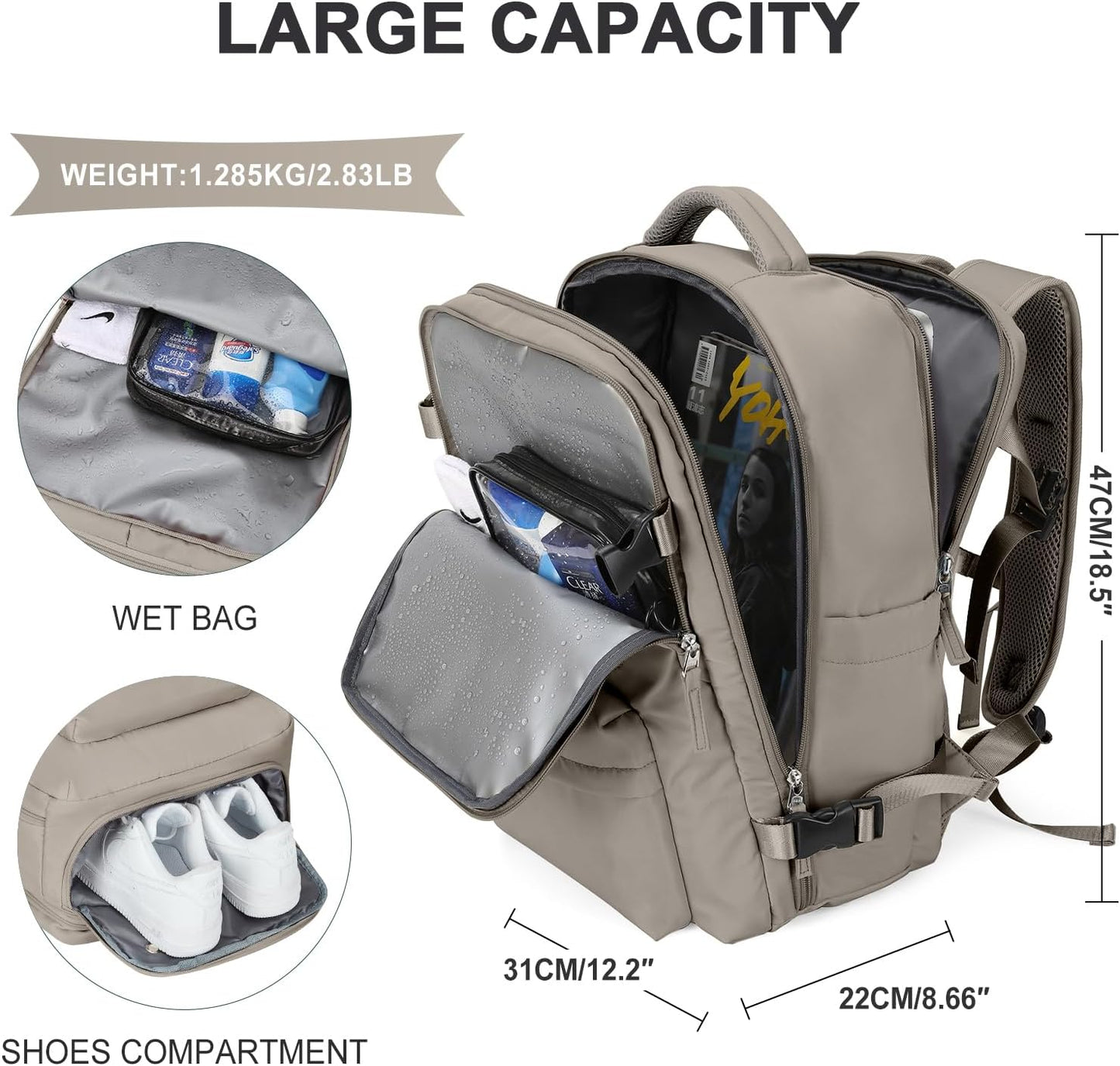 WONHOX Large Travel Backpack Carry on Flight Approved Laptop Work Business Backpack for Women Men Mochila de Viaje