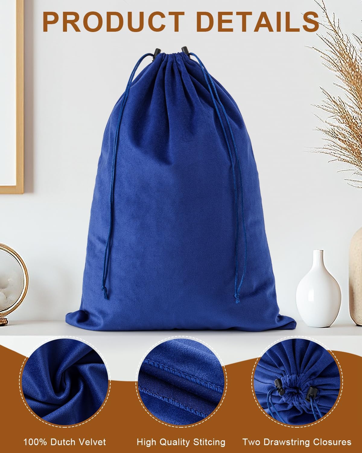 FantasyLife Shoe Bags for Travel, 4 PCS Washable Dust Bags for Storage & Packing, Flannel Shoe Pouch with Drawstring Closure for Purses, Handbags, Shoes & Toys (Palace Blue)
