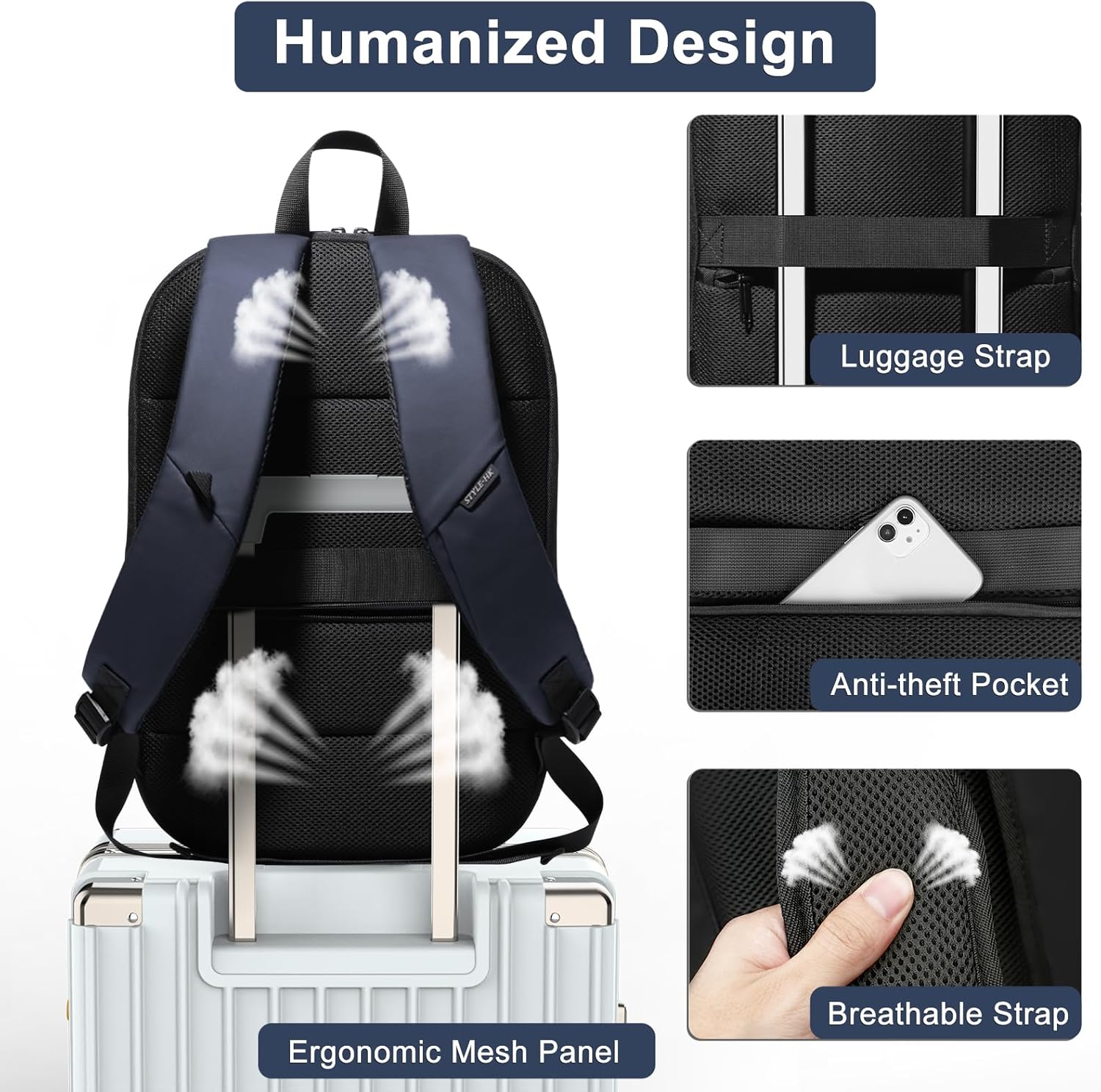 Business Backpack 17 Inch Slim Expandable Waterproof Travel Laptop Backpacks with USB Charger Port