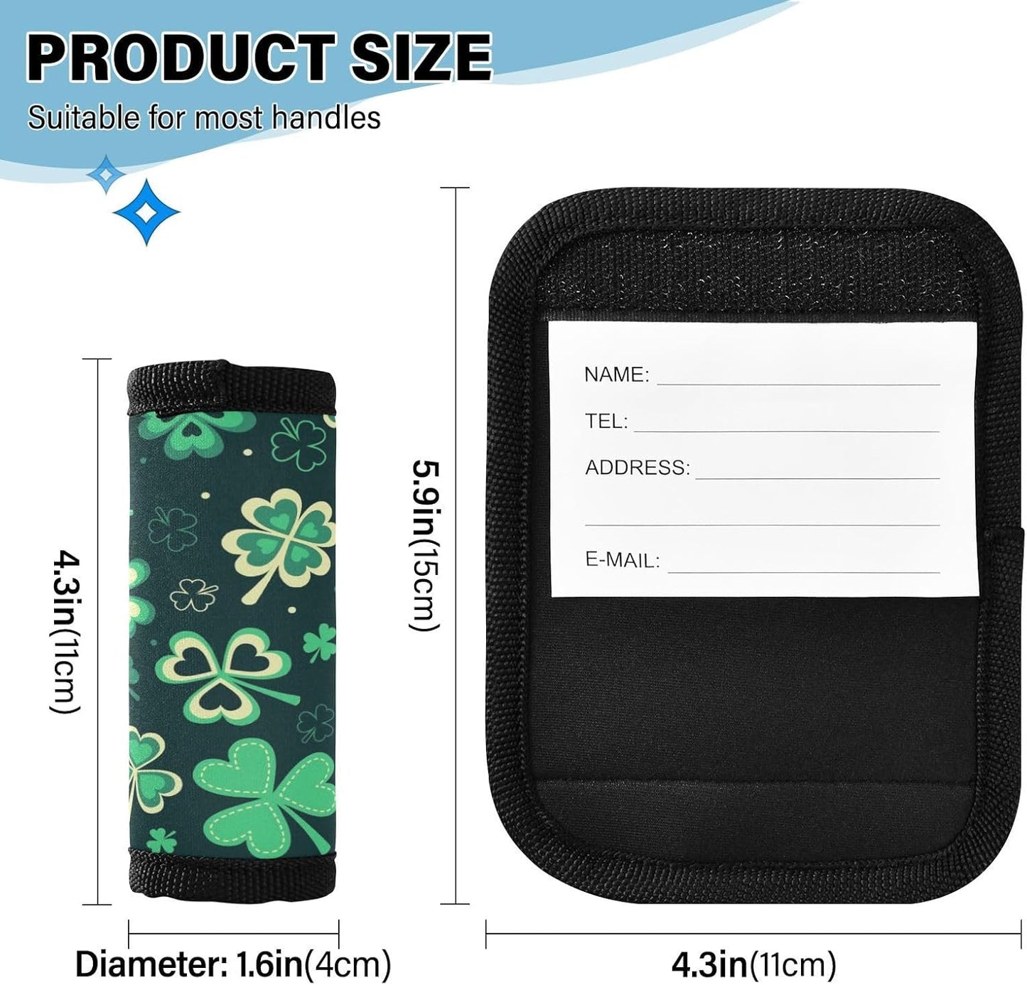 4 PC Luggage Handle Wrap Luggage Handle Covers Tags for Suitcase Bags Travel Luggage Handle Identifier Gripper Green Clovers St Patrick's Day