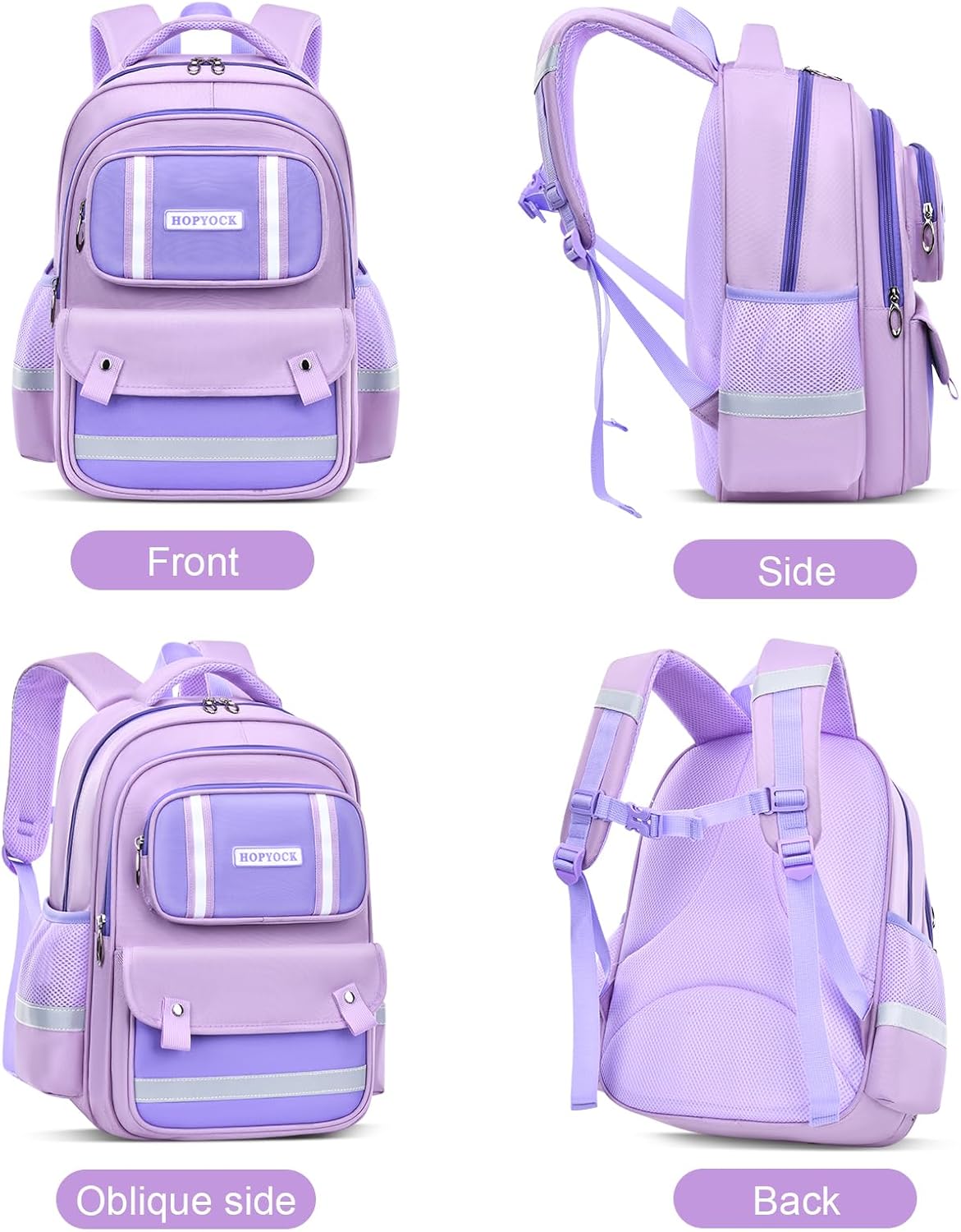 HOPYOCK-School Bags for Girls,Multi-Pocket Unisex Elementary School Backpack with Reflective
