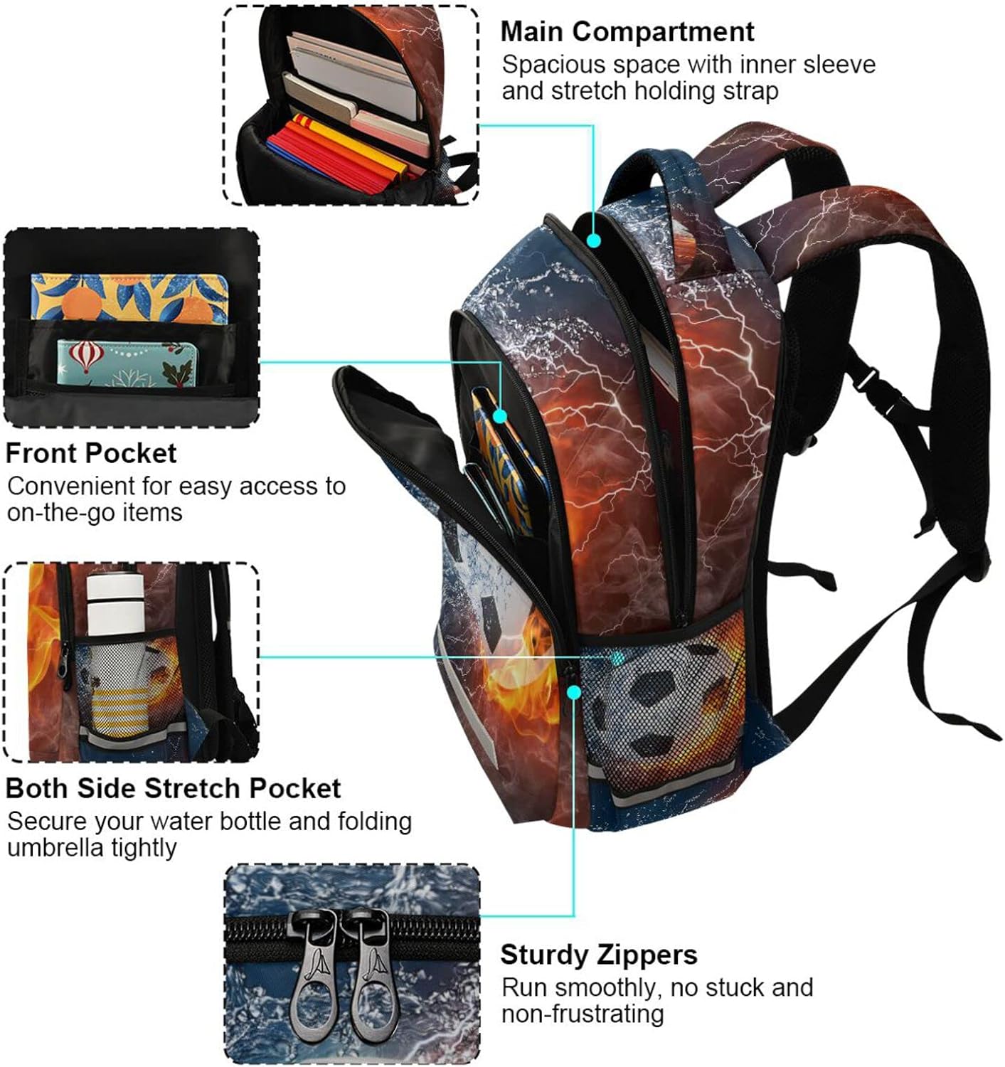 Soccer Ball Boys Backpack Football Elementary School Bookbag Kids Travel Rucksack Laptop Bag