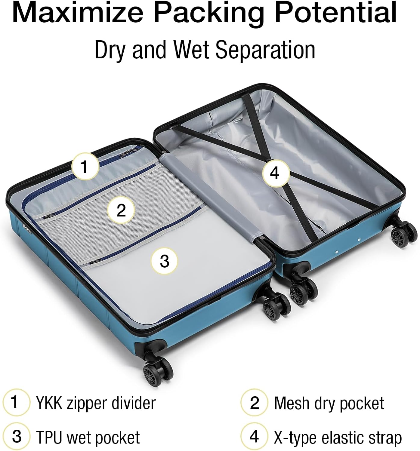 KYME 26 Inch Luggage TSA Approved Hard Shell Suitcases with Spinner Wheels Durable Medium Travel Checked Luggage with Cup Holder for Women Men Blue