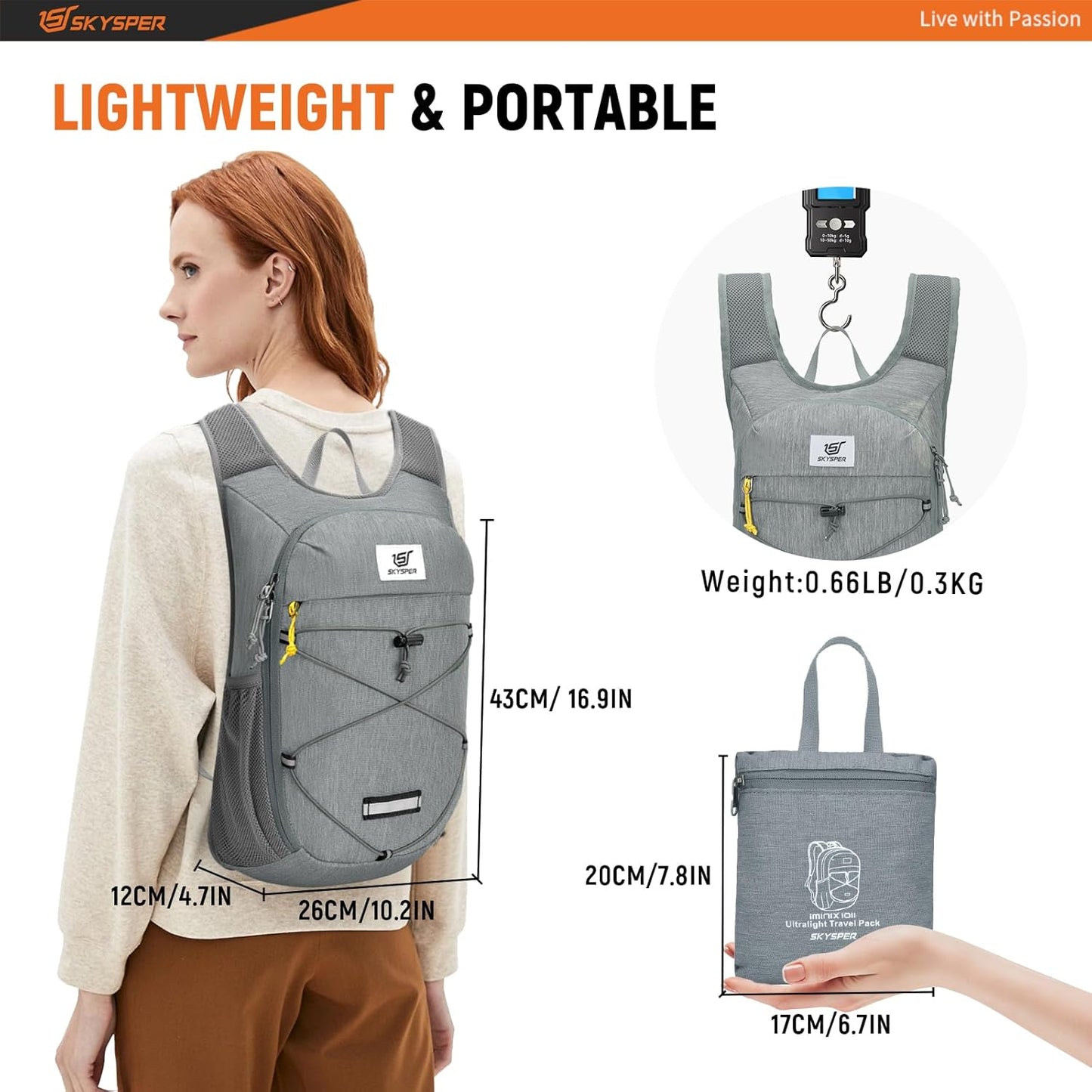 SKYSPER Foldable Hiking Backpack - 10L Small Lightweight Daypack Breathable Travel Backpacks for Men Women