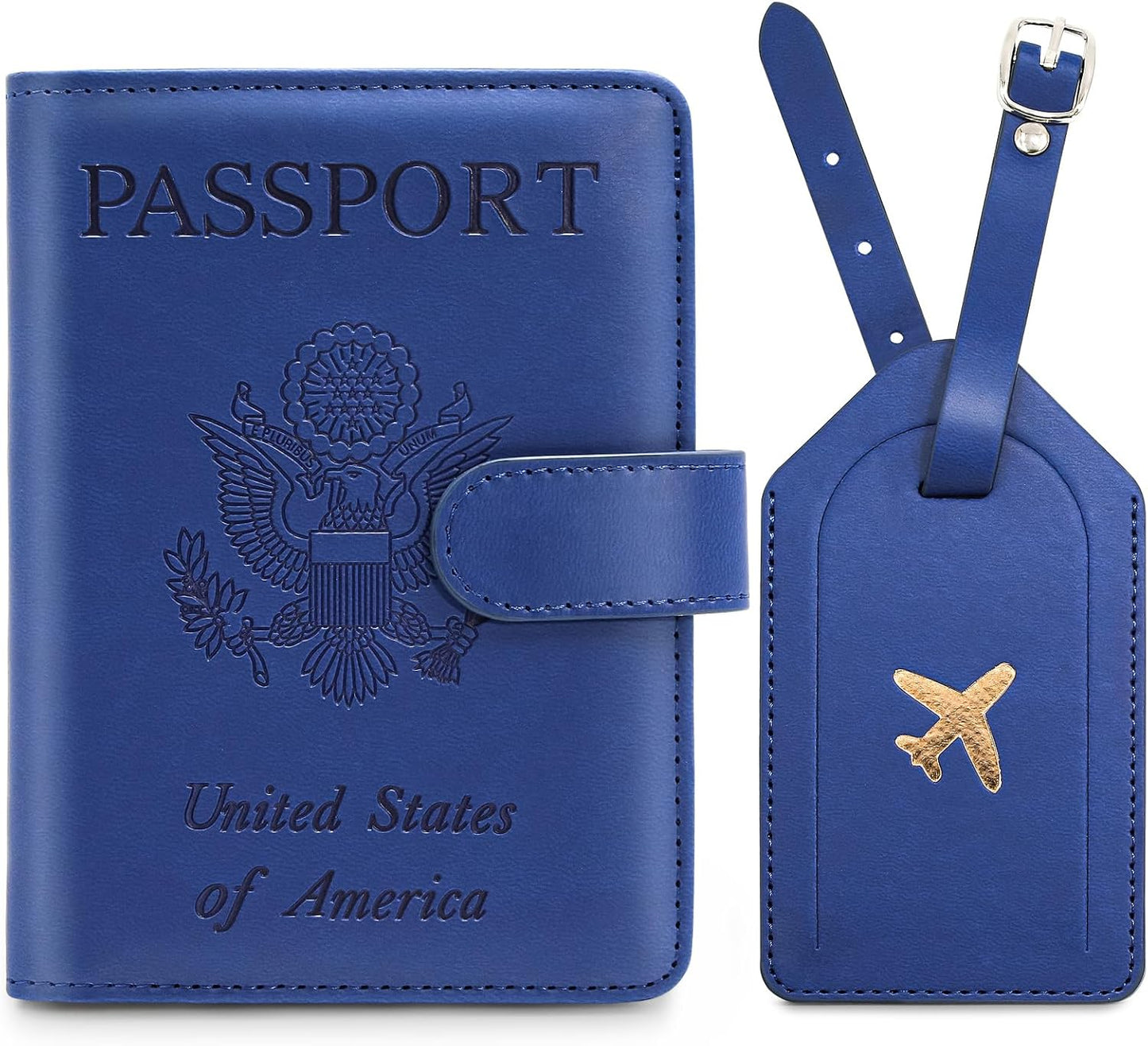 Passport Holder For Travel with Luggage Tag Cover – RFID Blocking Travel Passport Wallet Holder for Men/Family| PU Leather Passport Case with Extra Money Pocket/Magnetic Clasp, Blue