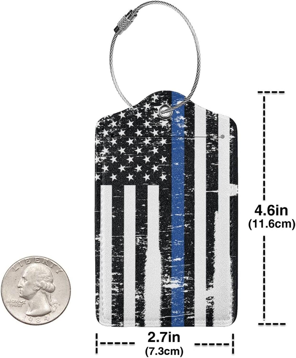 2 Pcs Thin Blue Line Flag Luggage Tags for Suitcase, American Police Support Stripes Gifts for Privacy Cover ID Label with Stainless Steel Loop
