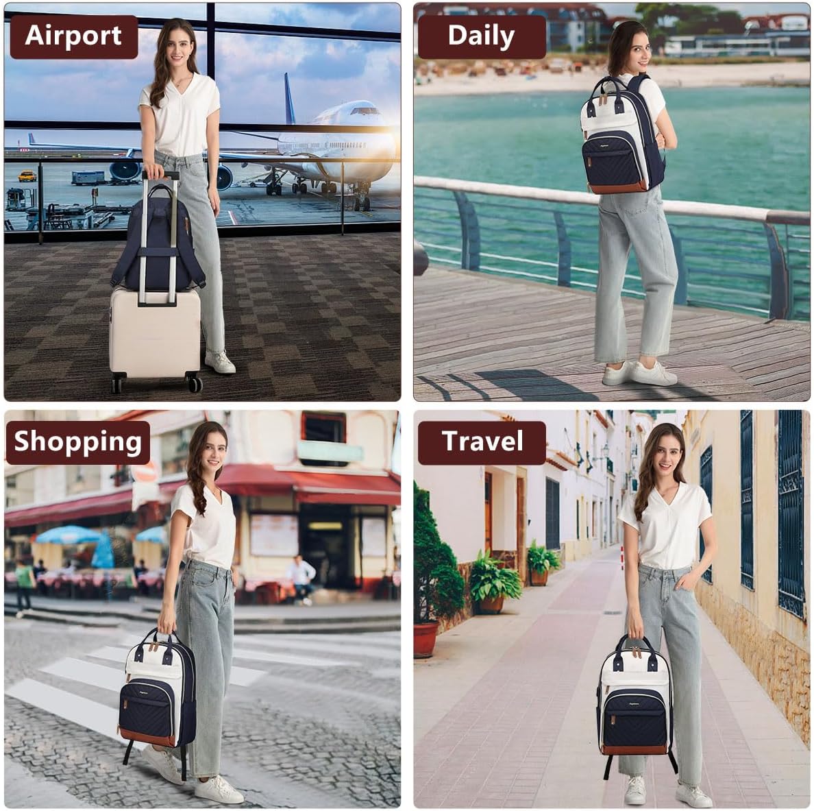 Laptop Backpack for Women Work Bookbag: 17.3 Inch College Backpacks with USB Charger School Book Bag Waterproof Travel Computer Back Pack Anti-Theft Casual Bookbags for Girls Teacher Nurse Navy Blue