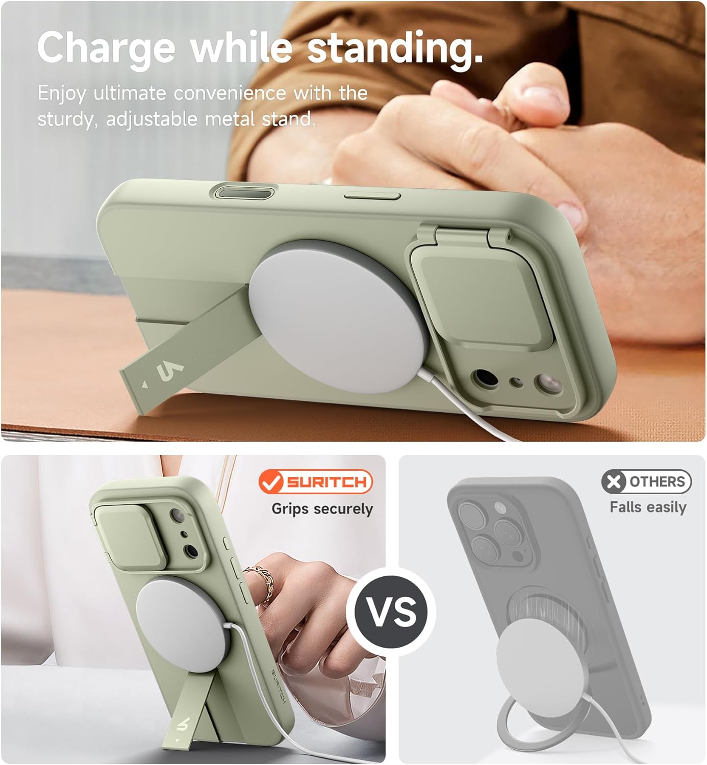 SURITCH for iPhone 17 Pro Max Case with Camera Control Cover, Camera Cover and Adjustable Kickstand, Compatible with MagSafe, Shockproof Bumper Protective Cases 6.9 Inch, Green