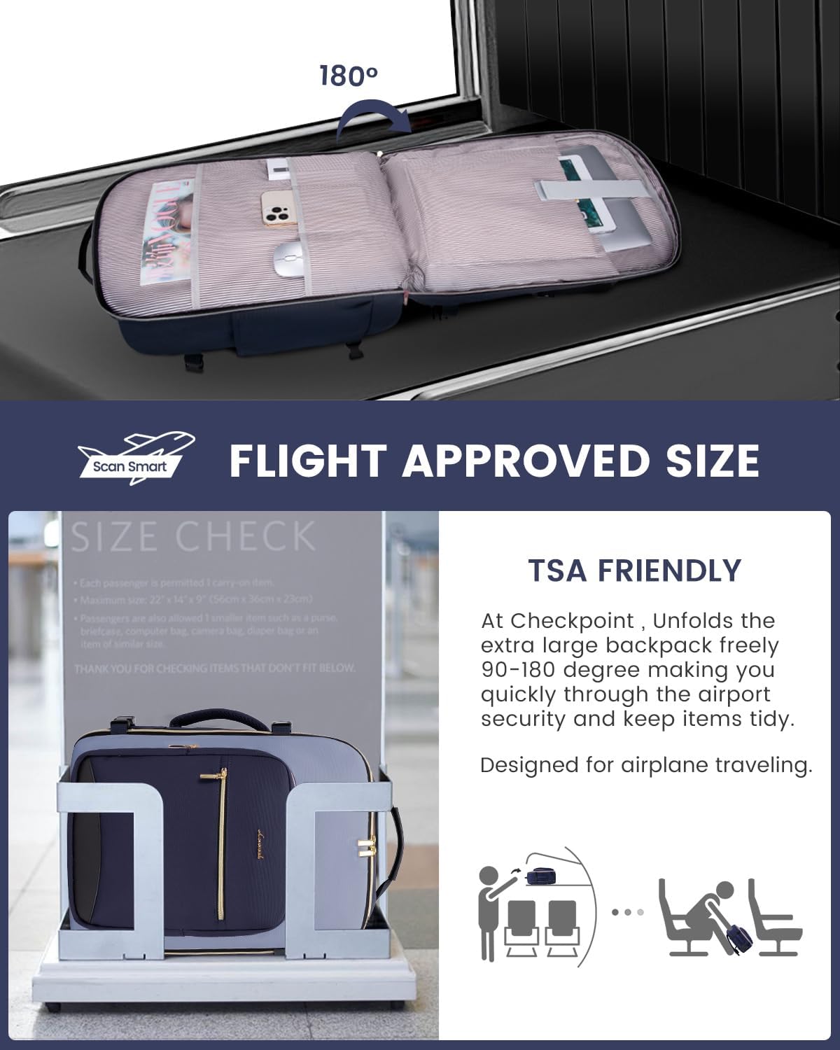 LOVEVOOK 50L Travel Backpack for Women & Men, Airline Approved Carry On Luggage with 3 Packing Cubes, TSA Overnight Bags, Waterproof Personal Item Bag, Weekender Essentials Backpacks fits 17" Laptop