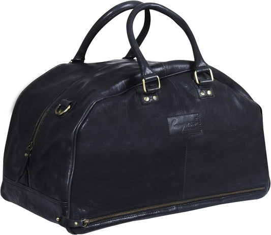 Black Leather Travel Carry On Duffle Bag Luggage for Men and Women