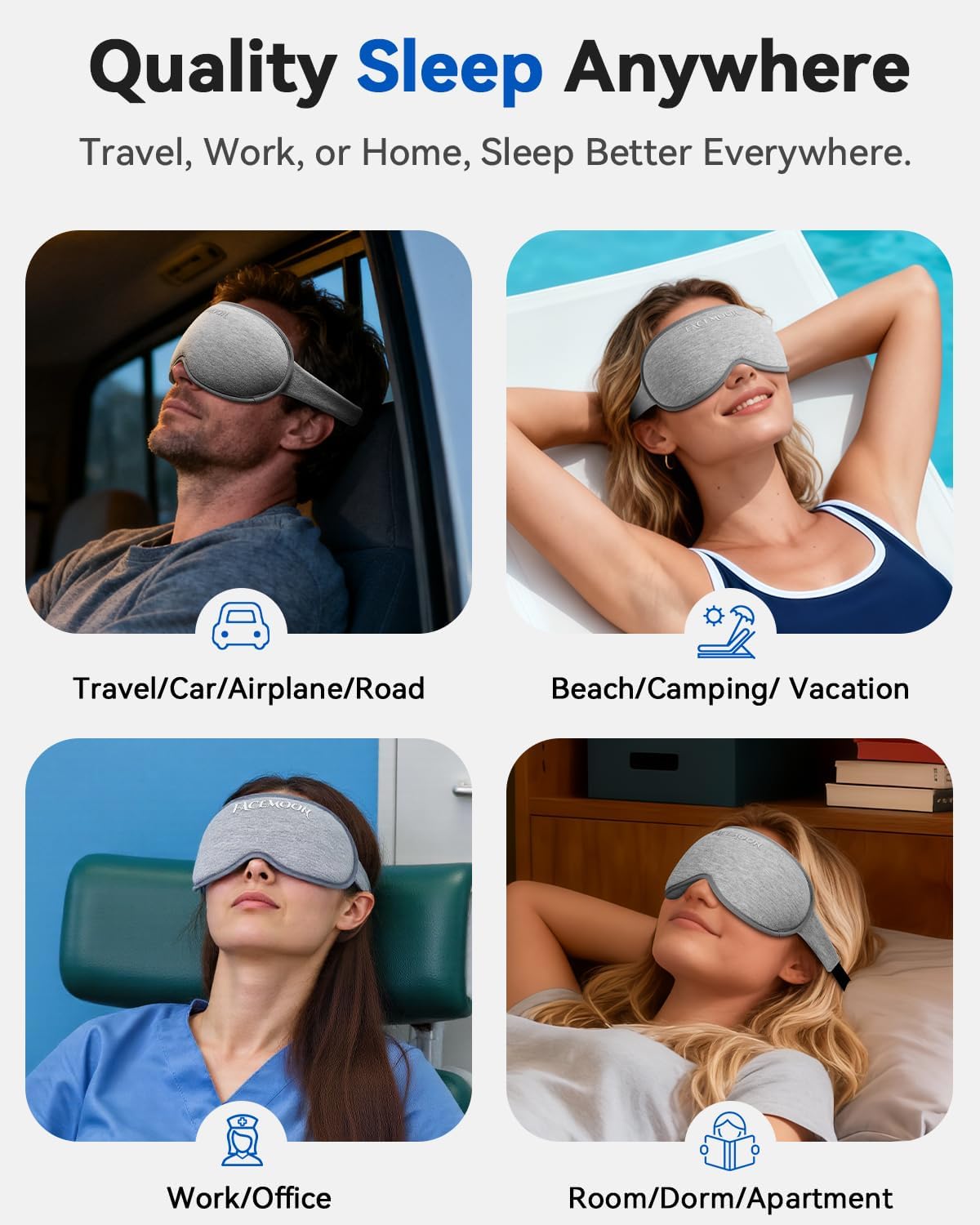 FACEMOON 3D Blackout Weighted Eye Mask for Sleep, Airplane Travel Essential