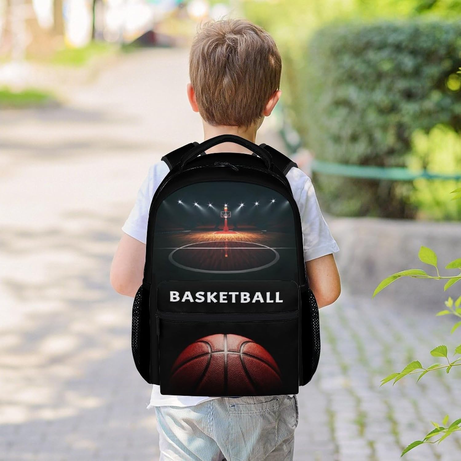 Mercuryelf Basketball Backpack for Boys Girls, 16 Inch Black Backpacks for School Travel, Cool