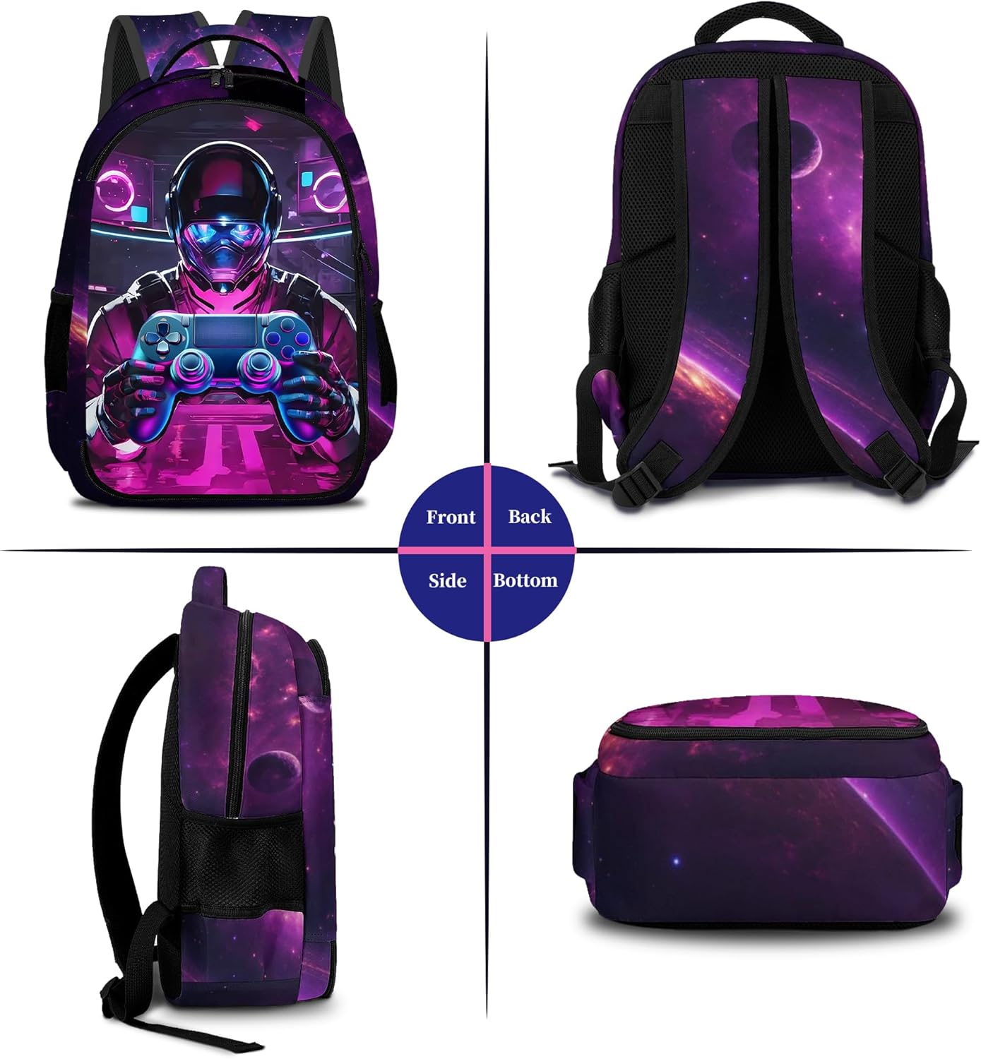 Game Backpack Set for Boys, Gaming Backpack 3 Pack, Boys Lunch Box, and Pencil Bag for Kids, 17"