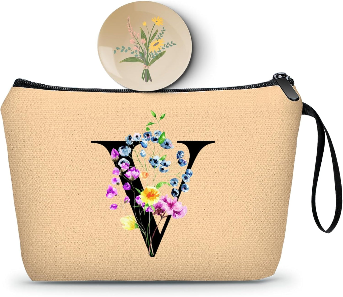SEAMOON Maid of Honor Friendship Birthday Gifts for Women Her Aunt Sister Bridesmaid Coworkers Bride Personalized Makeup Cosmetic bag with Mirror Mothers Day Christmas Graduation V