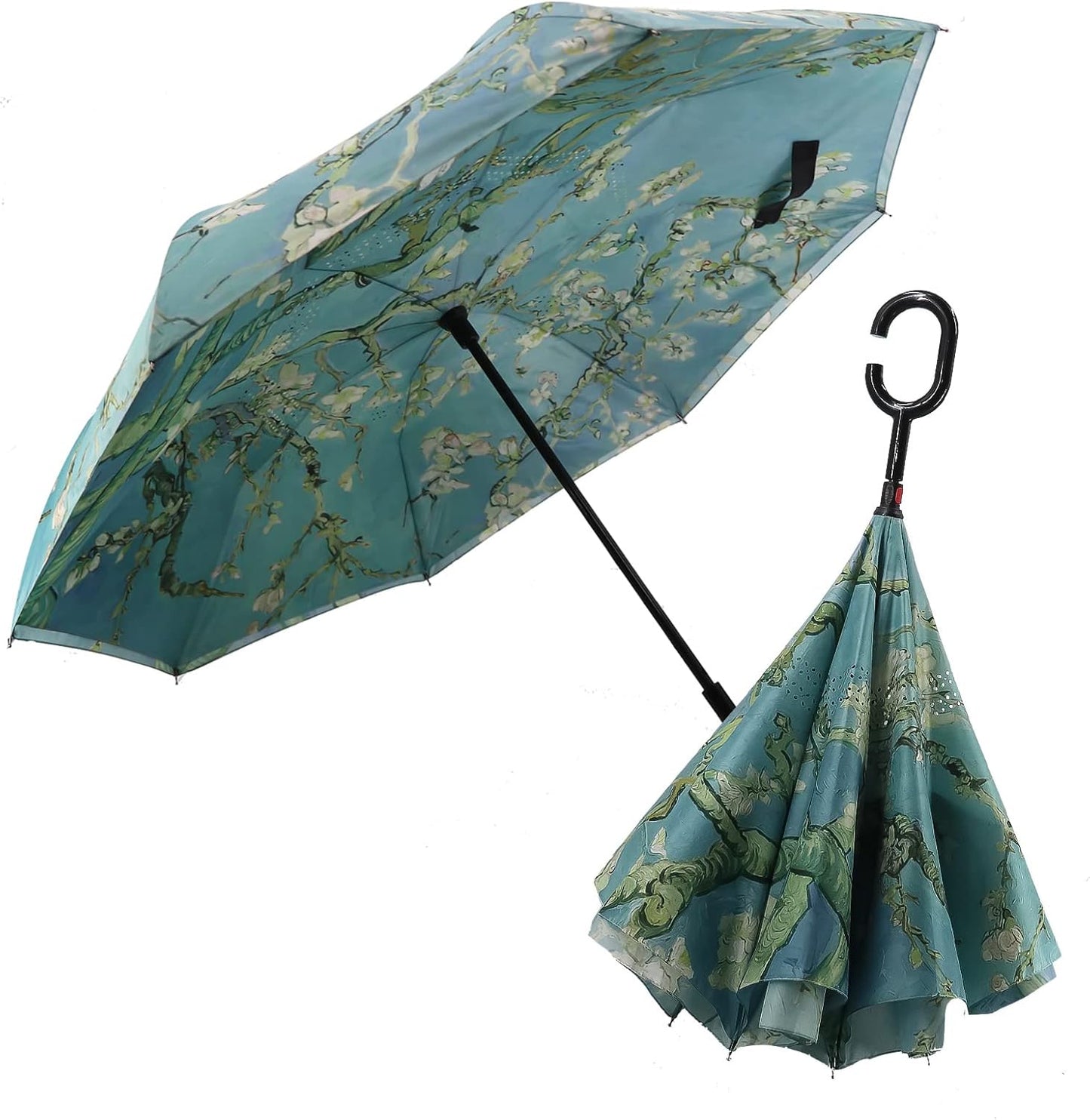 SIEPASA 49/56 Inch Inverted Reverse Upside Down Umbrella, Extra Large Double Canopy Vented Windproof Waterproof Stick Golf Umbrellas with C-shape Handle.