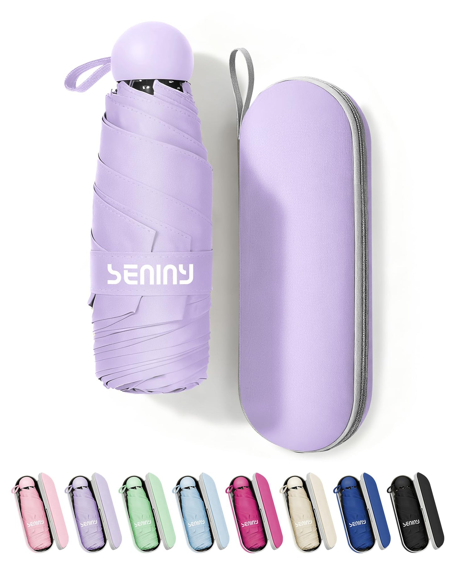 Seniny Mini Travel Umbrella with Case, Compact Pocket Size UV Sun & Rain