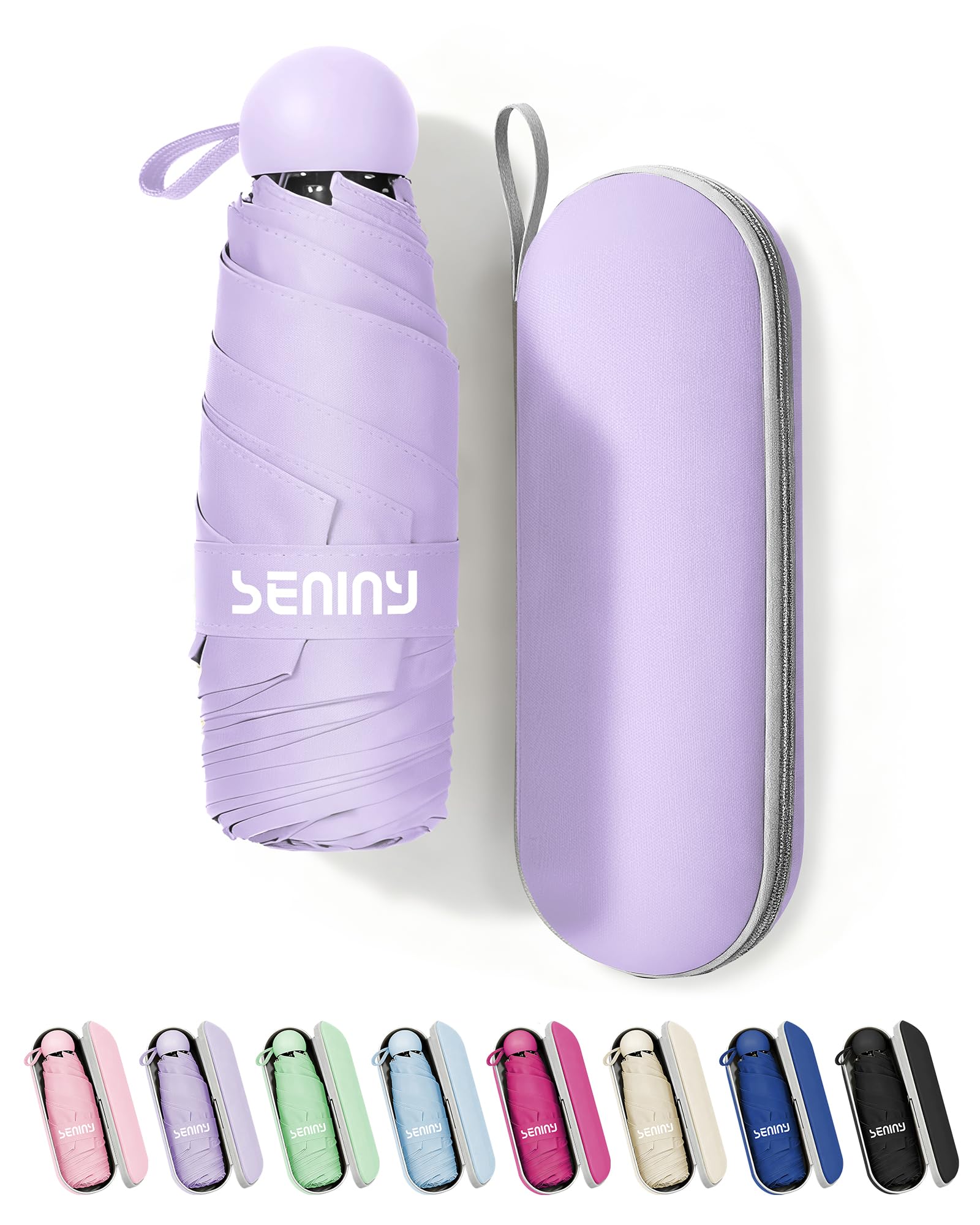 Seniny Mini Travel Umbrella with Case, Compact Pocket Size UV Sun & Rain