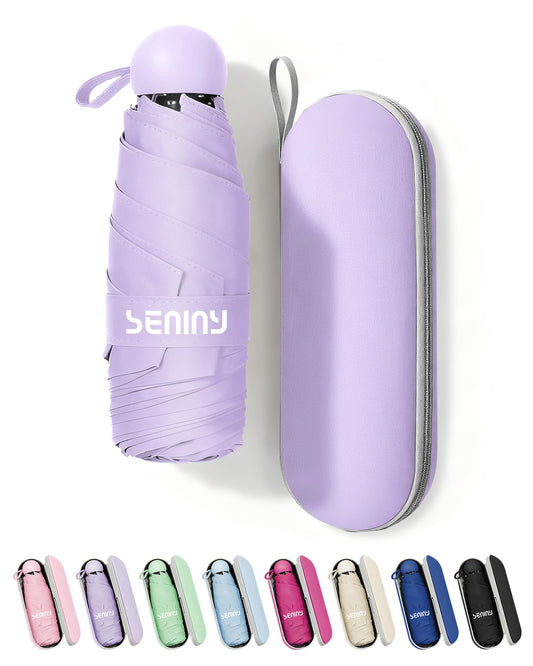 Seniny Mini Travel Umbrella with Case, Compact Pocket Size UV Sun & Rain – product image