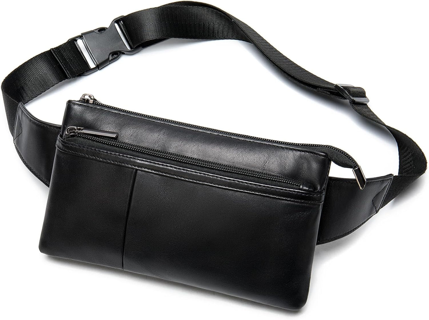 Fanny Pack for Men and Women, Super Lightweight Waist Pack Belt Bag Hip Crossbody Purse - Soft Lambskin Leather Black