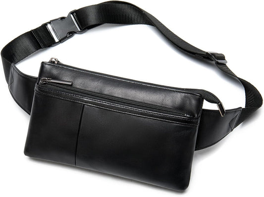 Fanny Pack for Men and Women, Super Lightweight Waist Pack Belt Bag Hip Crossbody Purse - Soft Lambskin Leather Black