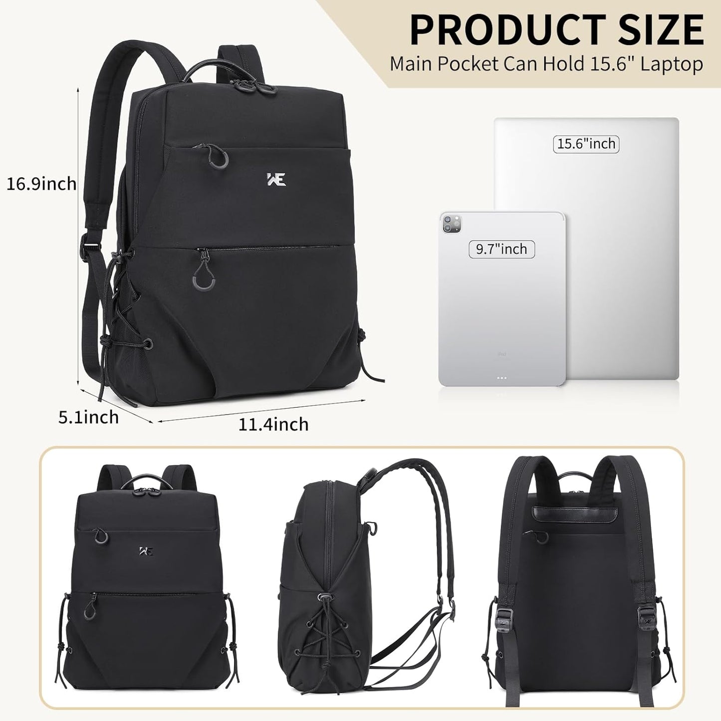 DUSLANG 15.6 Inch Laptop backpack for Men and Women, Anti theft Laptop backpack with USB Charging Port for College, Business, Black