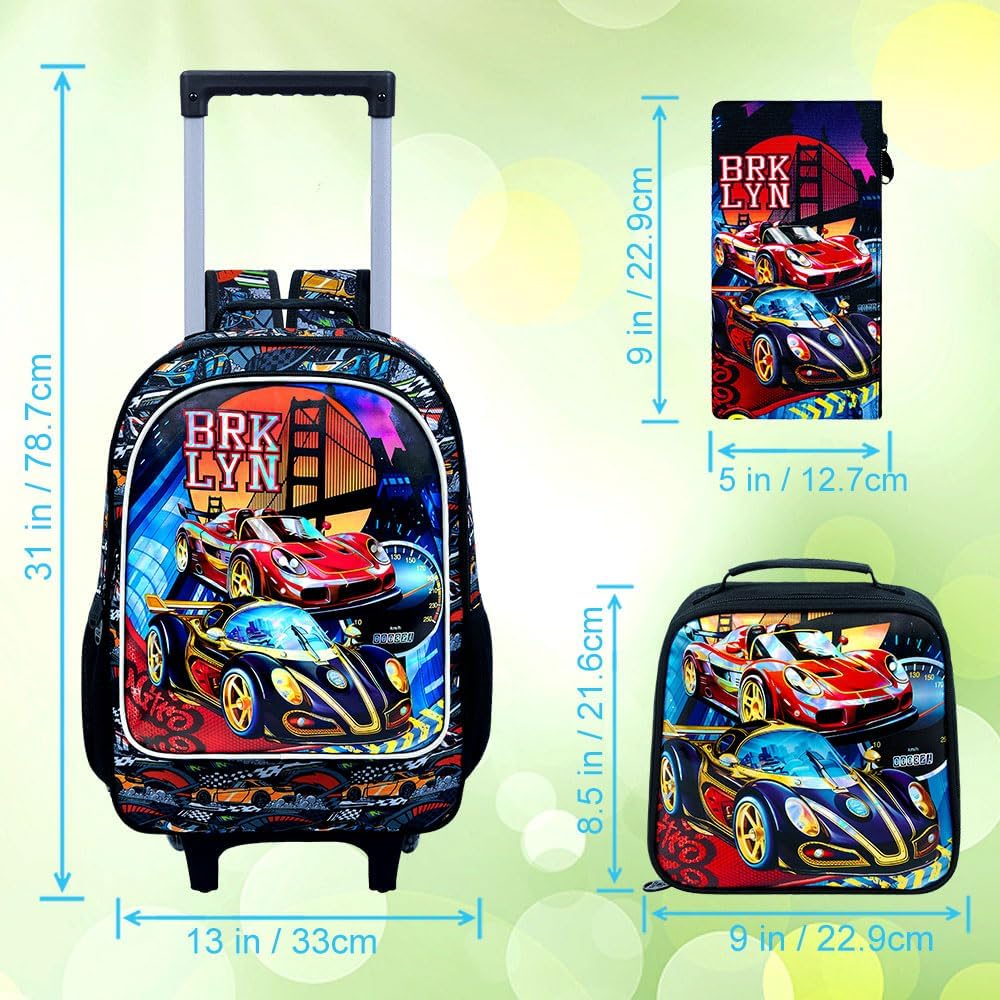 3PCS Rolling Backpack for Girls and Boys， Kids Unicorn Dinosaur Wheeled Bookbag