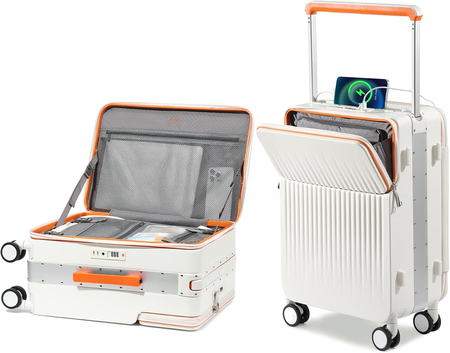 Joyway Carry on Luggage Airline Approved with Charging Port, Lightweight Hardside 20 Inch Carry-on Suitcase with TSA Lock and Spinner Wheels (White, Carry on luggage with Cover)