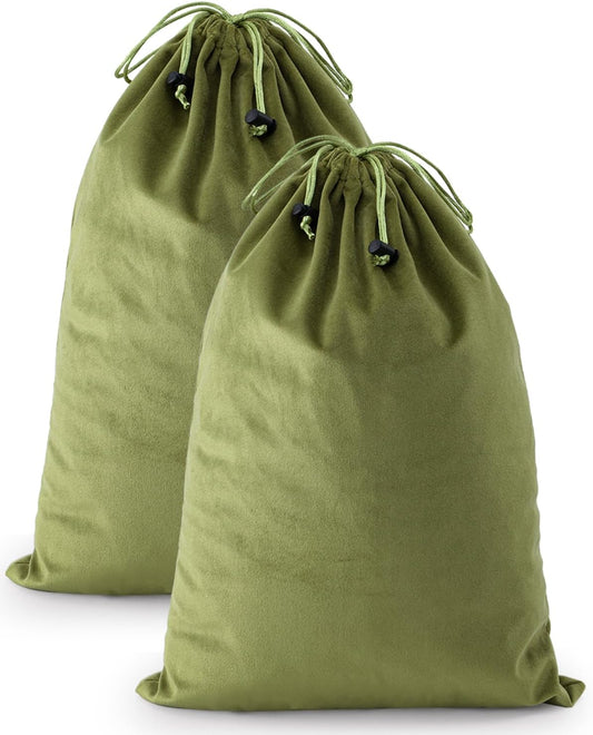 FantasyLife Shoe Bags for Travel, 2 PCS Washable Dust Bags for Storage & Packing, Flannel Shoe Pouch with Drawstring Closure for Purses, Handbags, Shoes & Toys (Sage Green)
