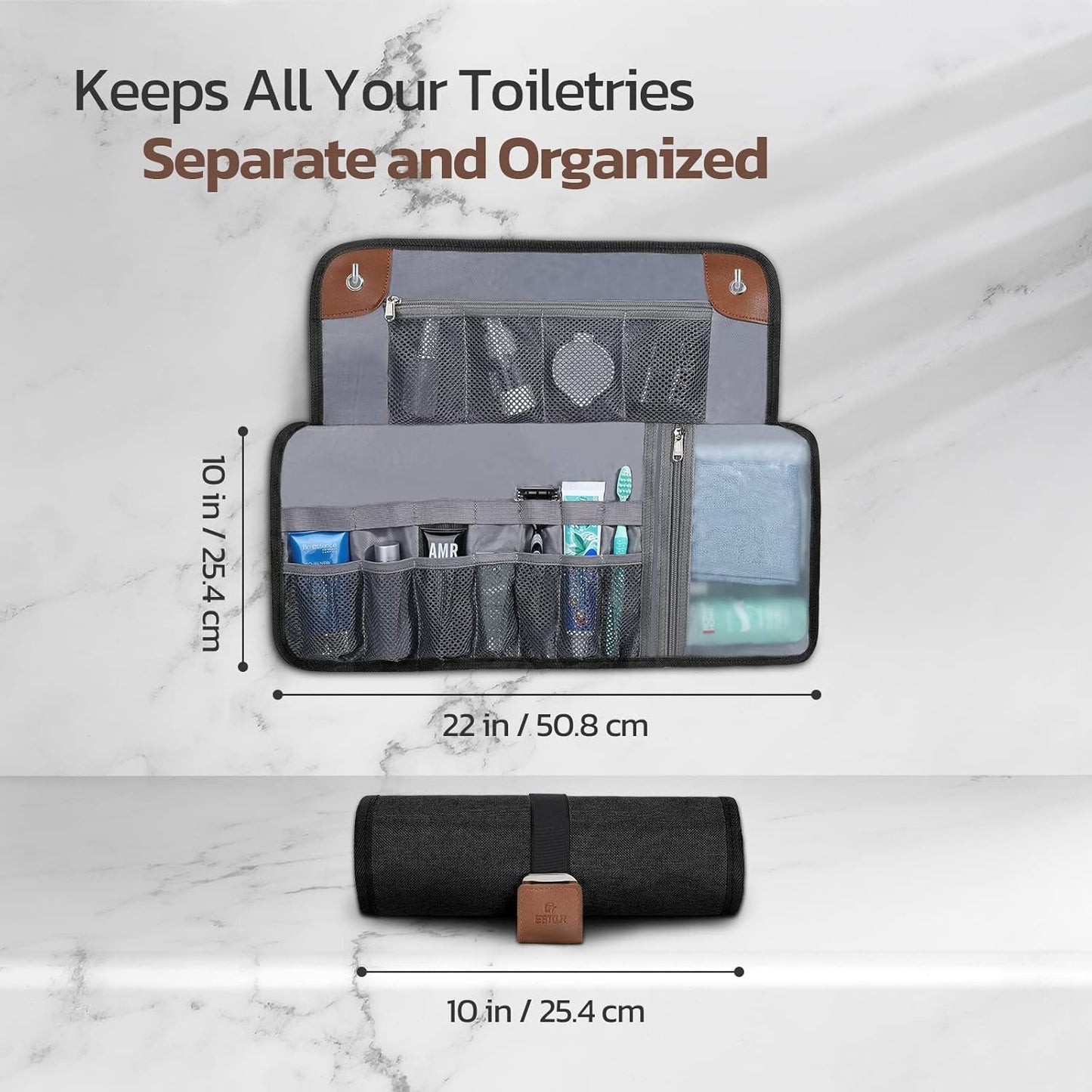 Toiletry Bag for Men, Travel Essentials Travel Toiletry Bag, Water-Resistant Compact Bathroom Roll Organizer for Hygiene, Shaving kit, Gifts for men (3.Classic Black(Polyster))