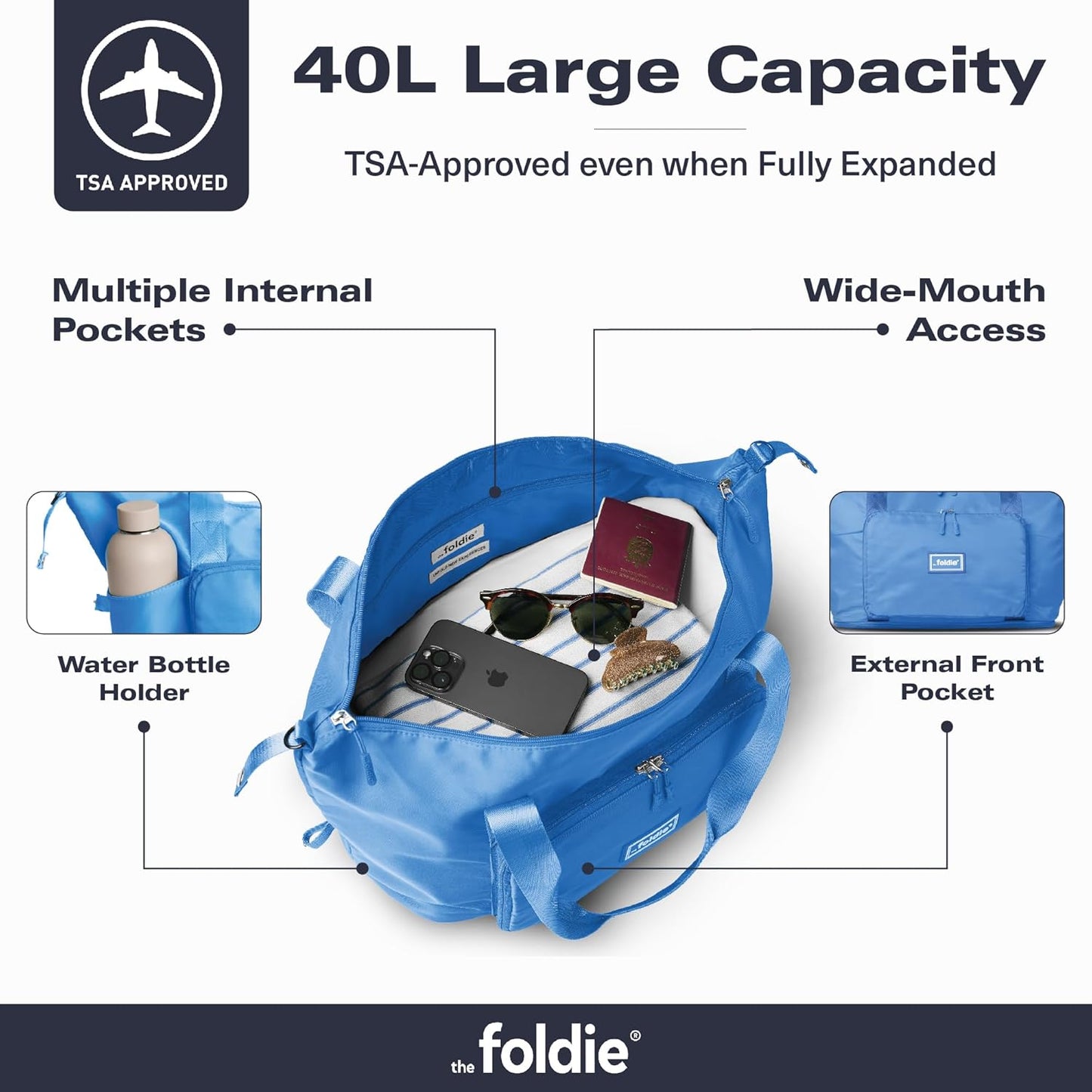 The Foldie Foldable Travel Bag for Women - 40L Weekender Bag with Multiple Pockets - Carry On