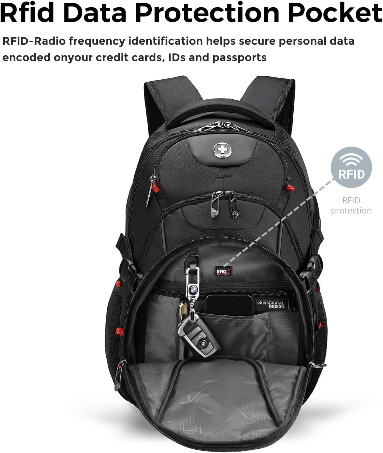 Swissdigital Design Laptop Backpack with USB Charging Port, Travel Backpack Fits 15.6 inches