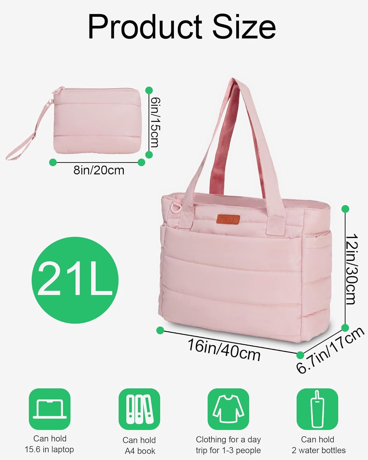 Tote Bag for Women, Quilted Puffer Work Bag for Nurse with 16" Laptop Pocket, Puffy Travel Shoulder Bag for School Gym